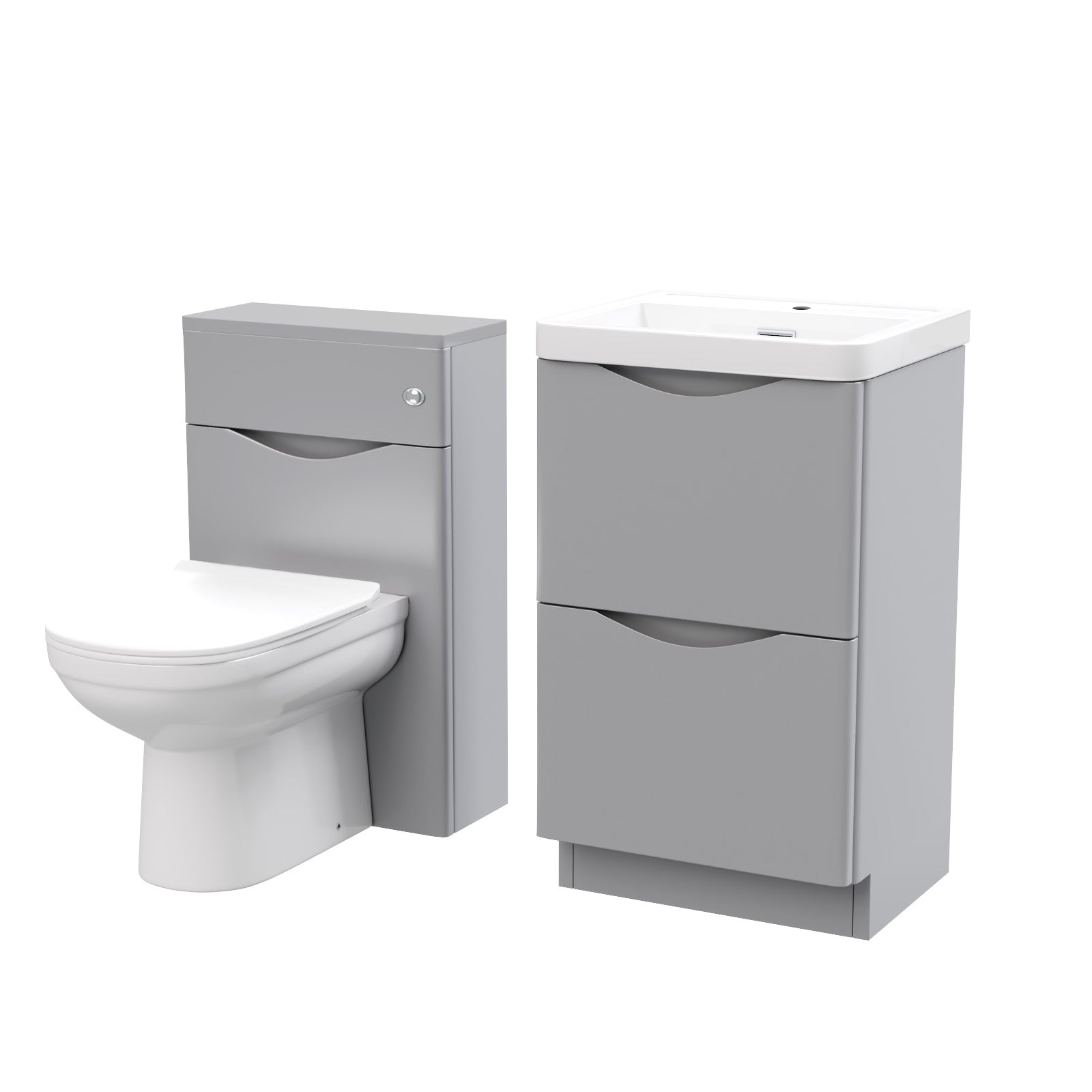 Merton Flat Pack 500mm Matte Grey 2 Drawer Vanity Basin Unit, WC Unit, Back to Wall Toilet