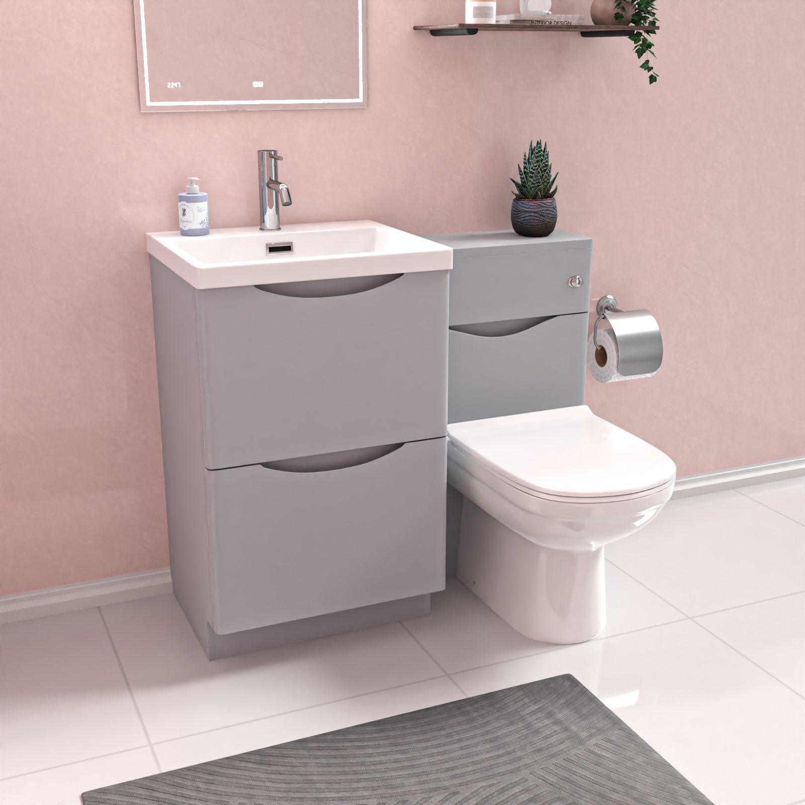 Merton Matte Grey 1000mm Freestanding Basin WC Vanity Unit & BTW Toilet