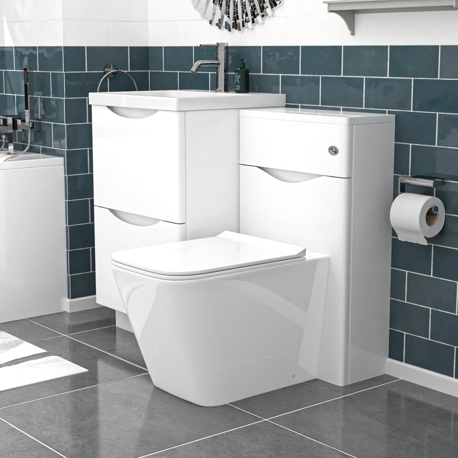 Merton White 1000mm Freestanding Basin Vanity WC Unit & Square BTW Toilet