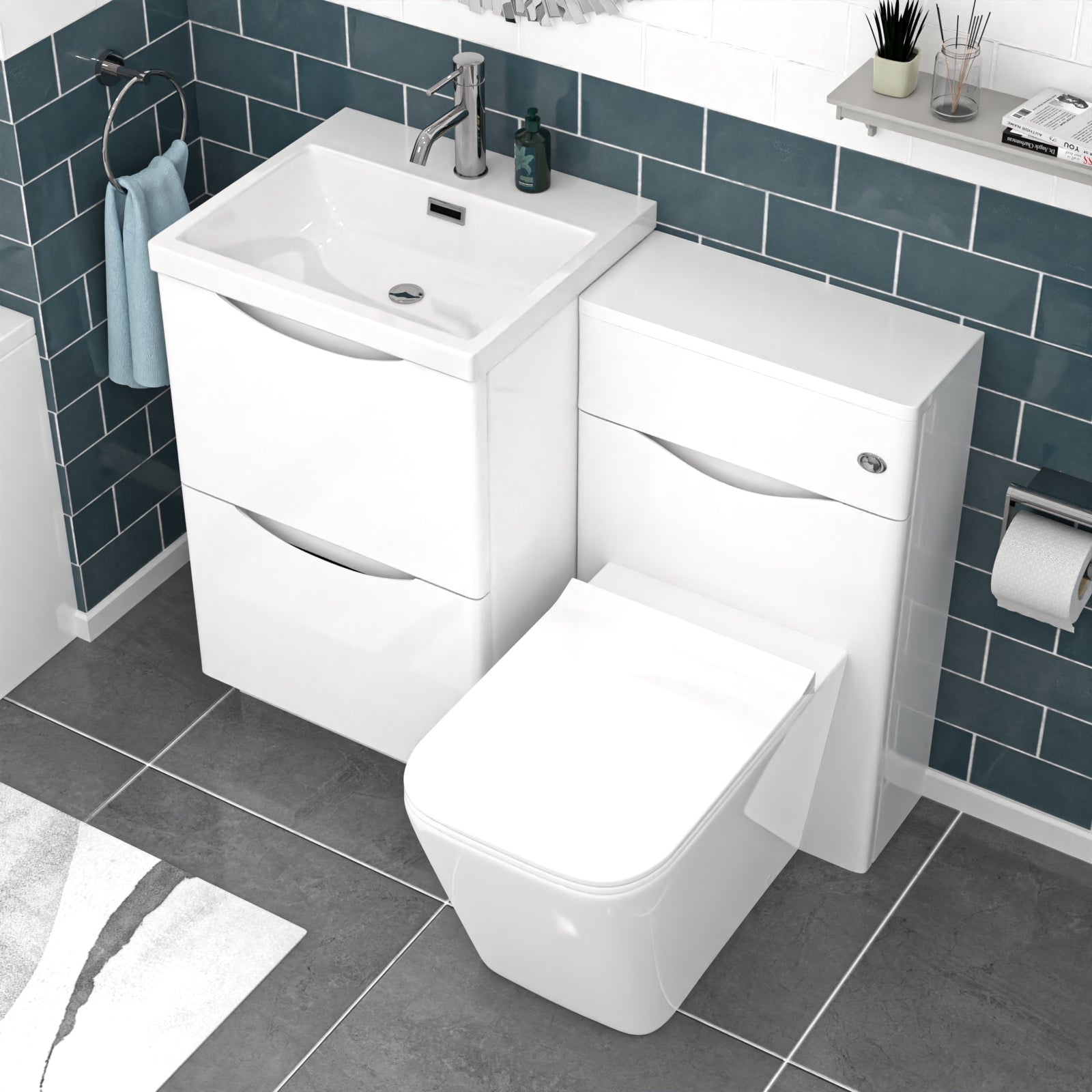 Merton White 1000mm Freestanding Basin Vanity WC Unit & Square BTW Toilet