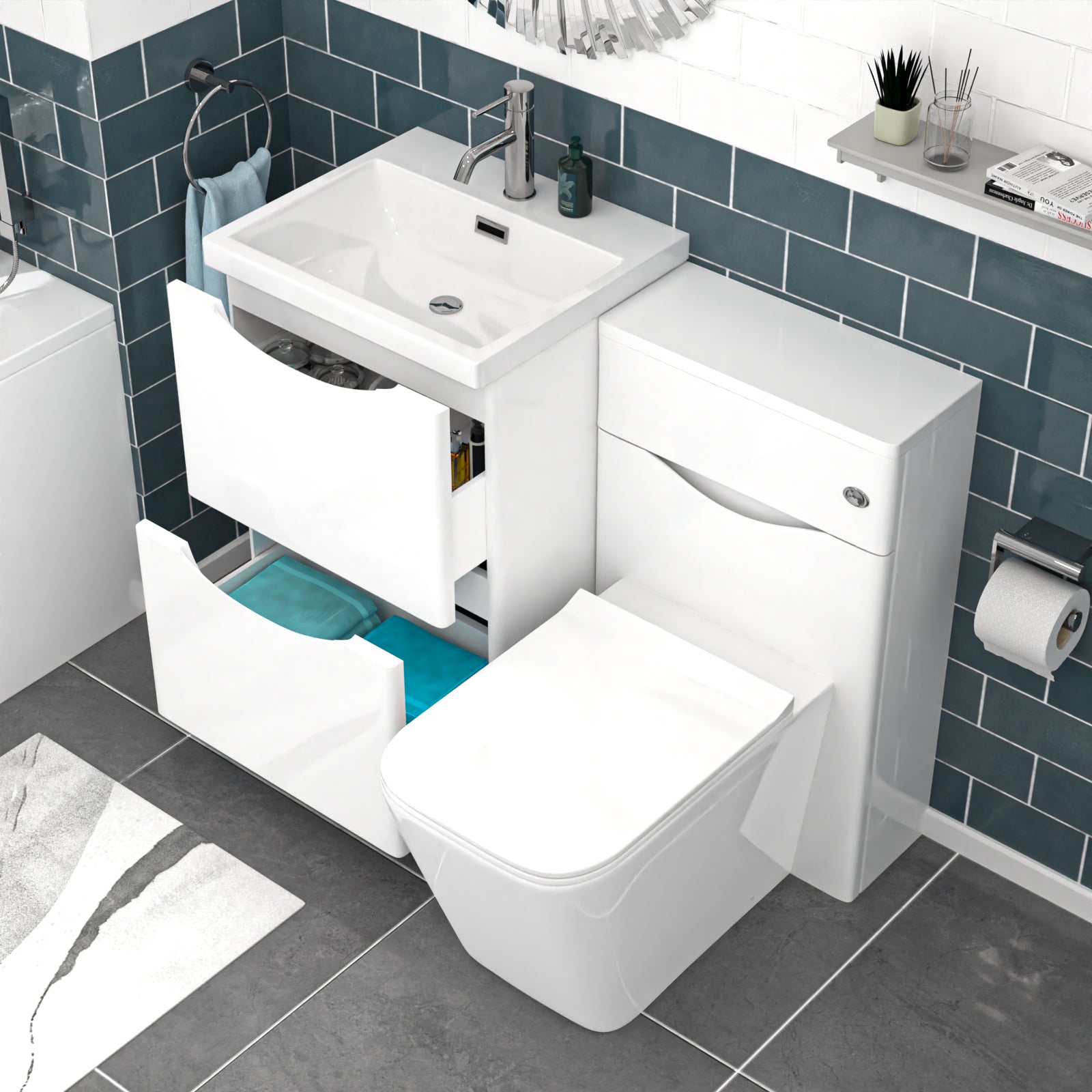 Merton White 1000mm Freestanding Basin Vanity WC Unit & Square BTW Toilet