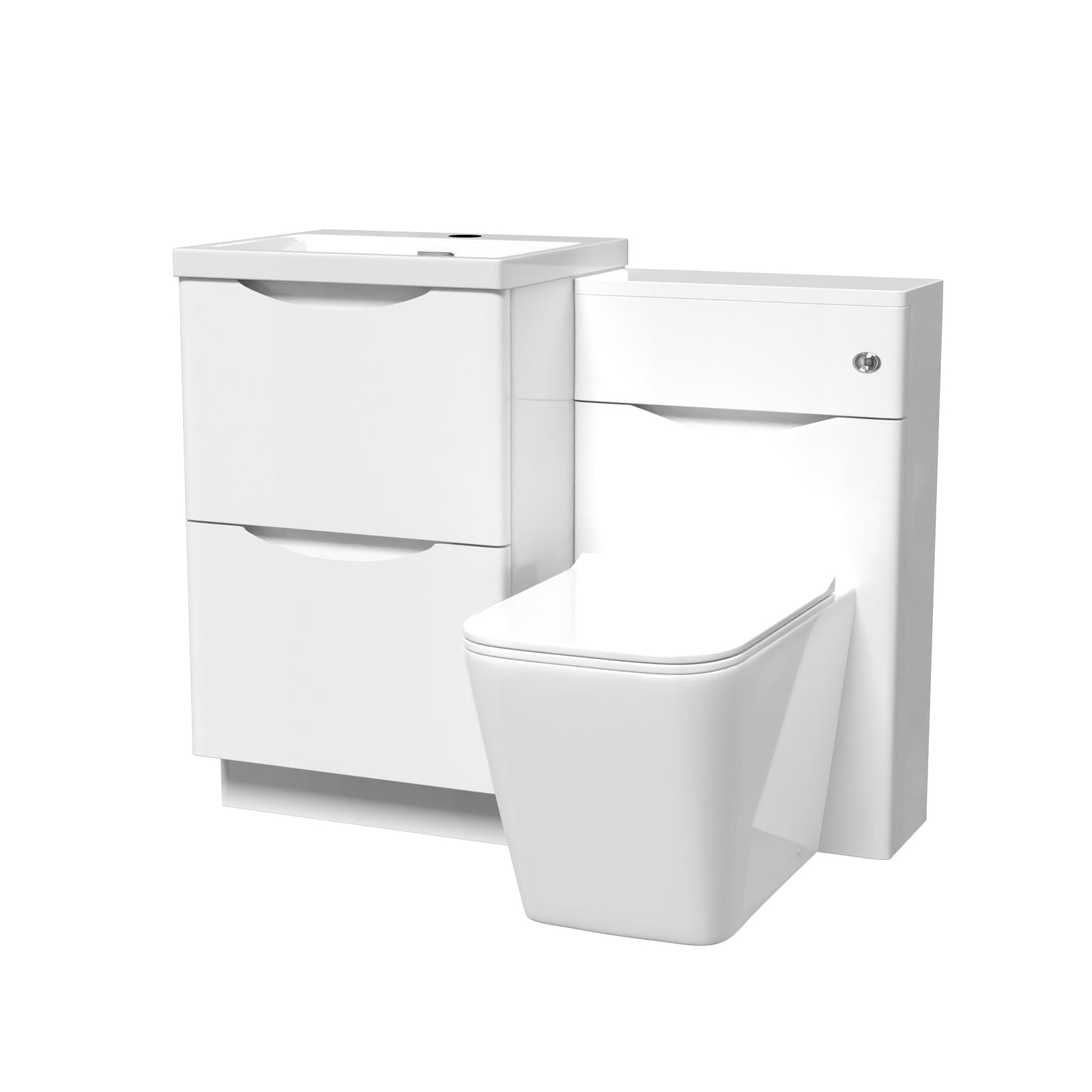 Merton White 1000mm Freestanding Basin Vanity WC Unit & Square BTW Toilet