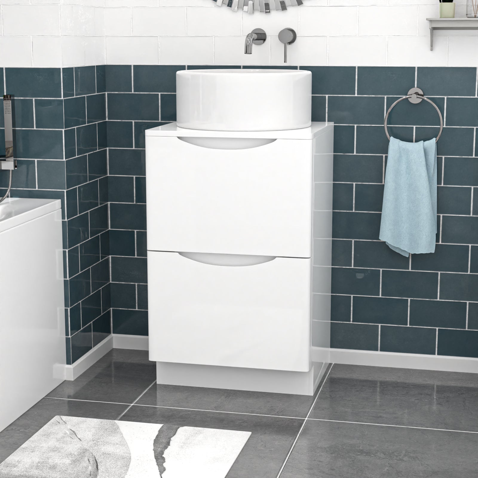500mm White Freestanding Vanity With Worktop and 420mm Round Basin