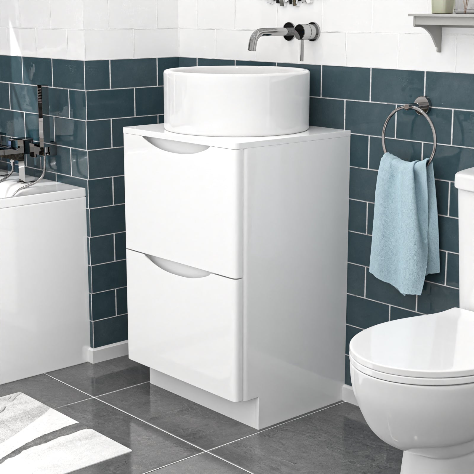 500mm White Freestanding Vanity With Worktop and 420mm Round Basin