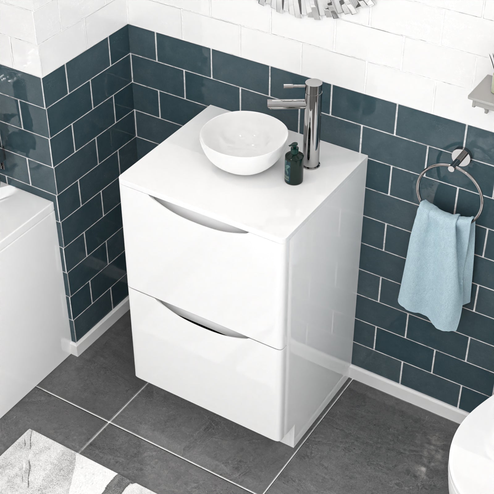 Merton White 500mm Bathroom Freestanding Vanity Unit With Round Ceramic Basin