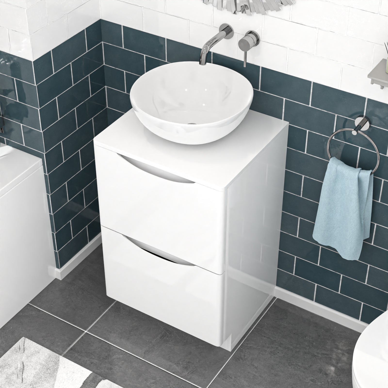 Merton White 500mm Freestanding Vanity Unit Round Ceramic Countertop Basin