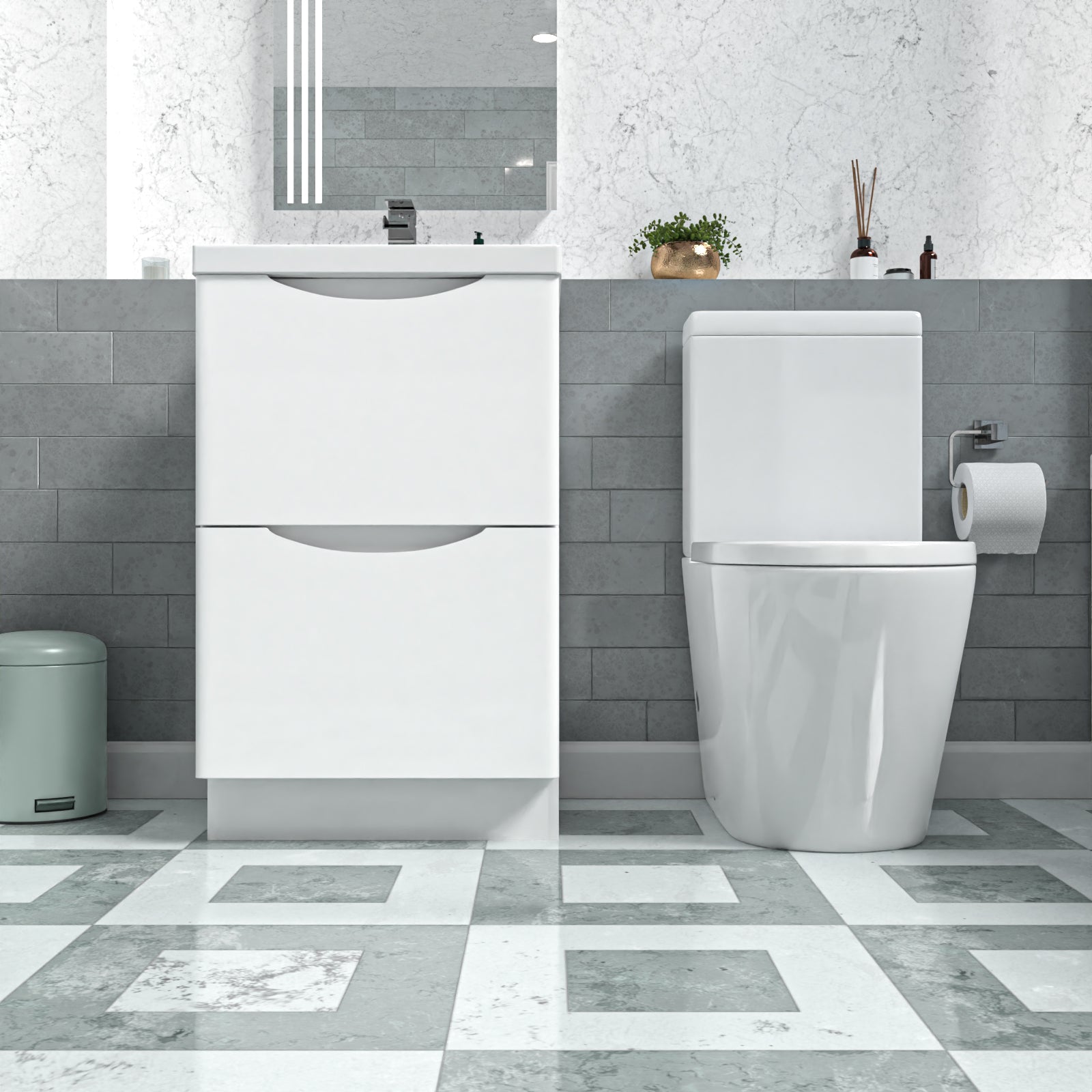 Merton White 500mm Basin Vanity Unit and Rimless Close Coupled Toilet