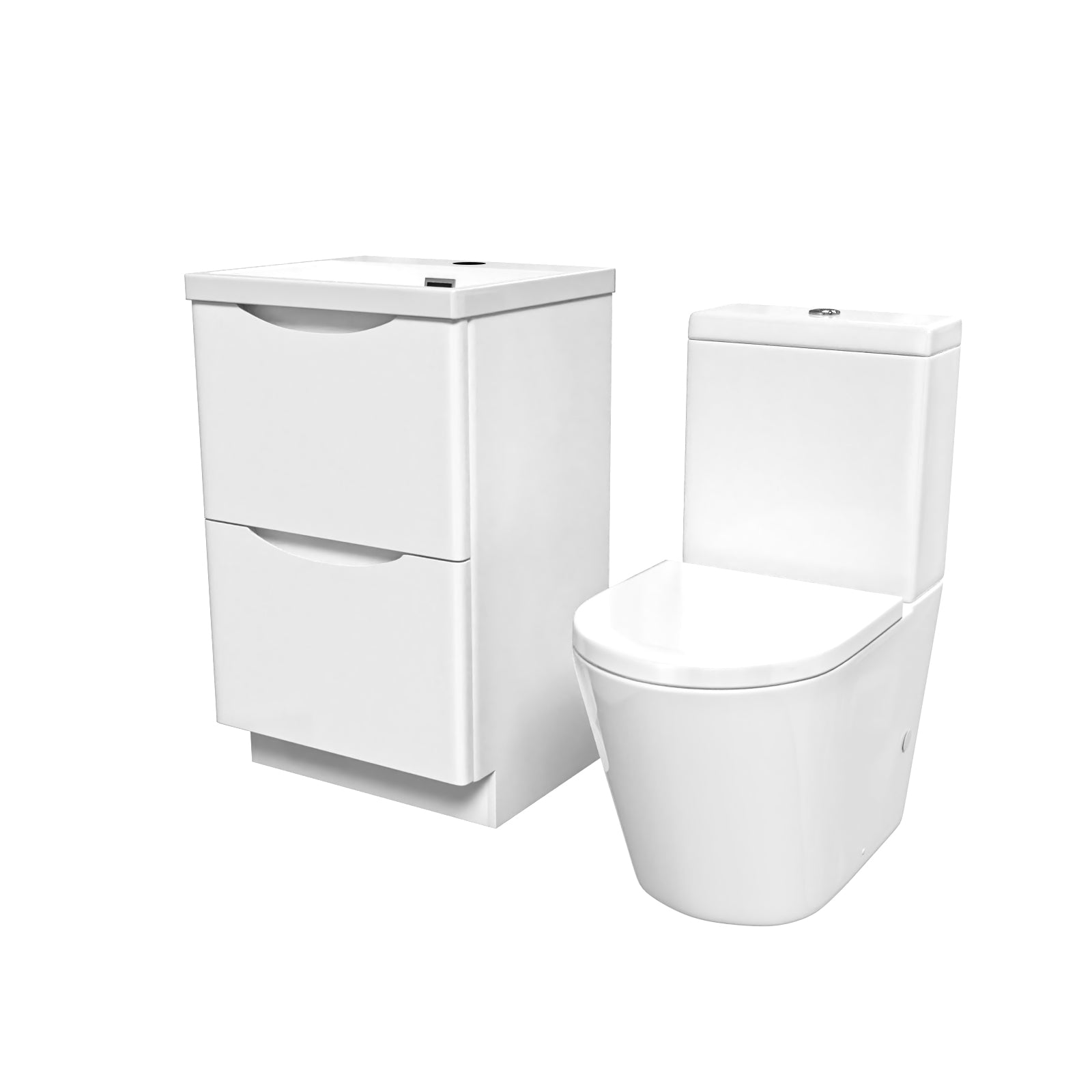 Merton White 500mm Basin Vanity Unit and Rimless Close Coupled Toilet