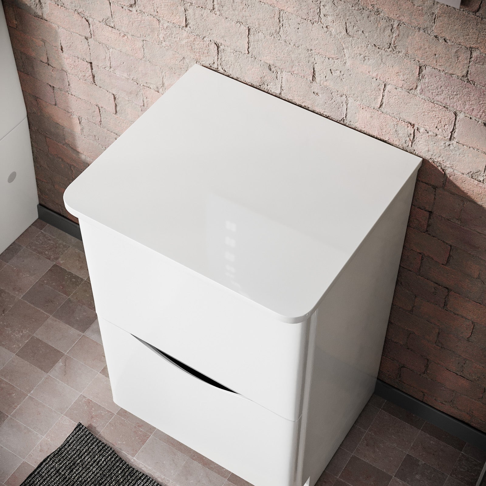 Merton 500mm Gloss White 2 Drawer Work Top Freestanding Vanity Unit Bathroom