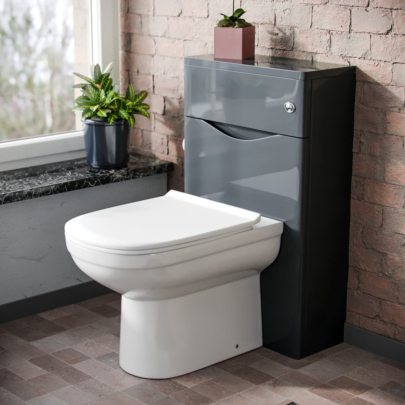 Merton Modern Back To Wall Toilet Pan and WC Unit Soft Close Seat Grey