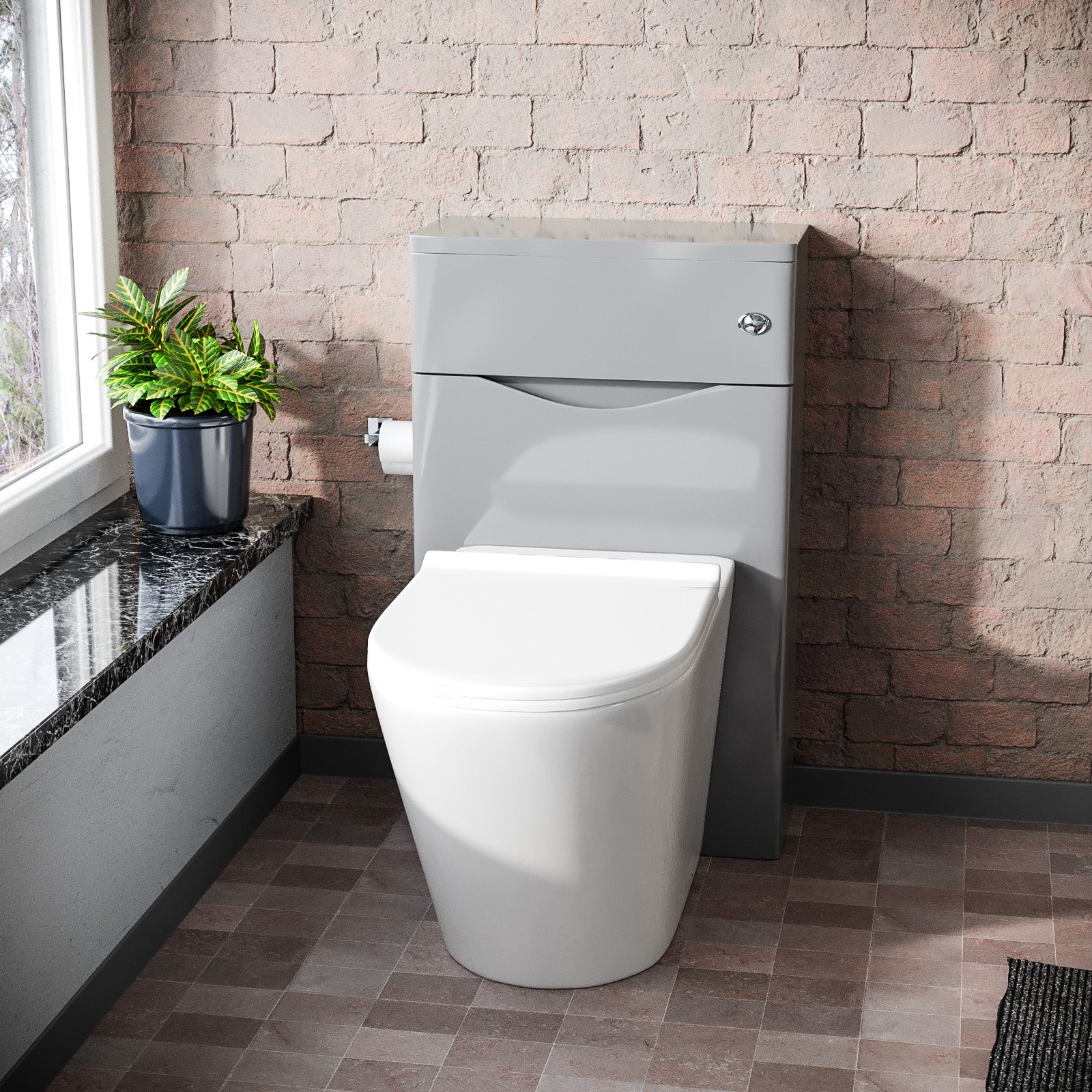 Merton 500mm WC Unit Grey & Rimless Back To Wall Toilet Flat Pack