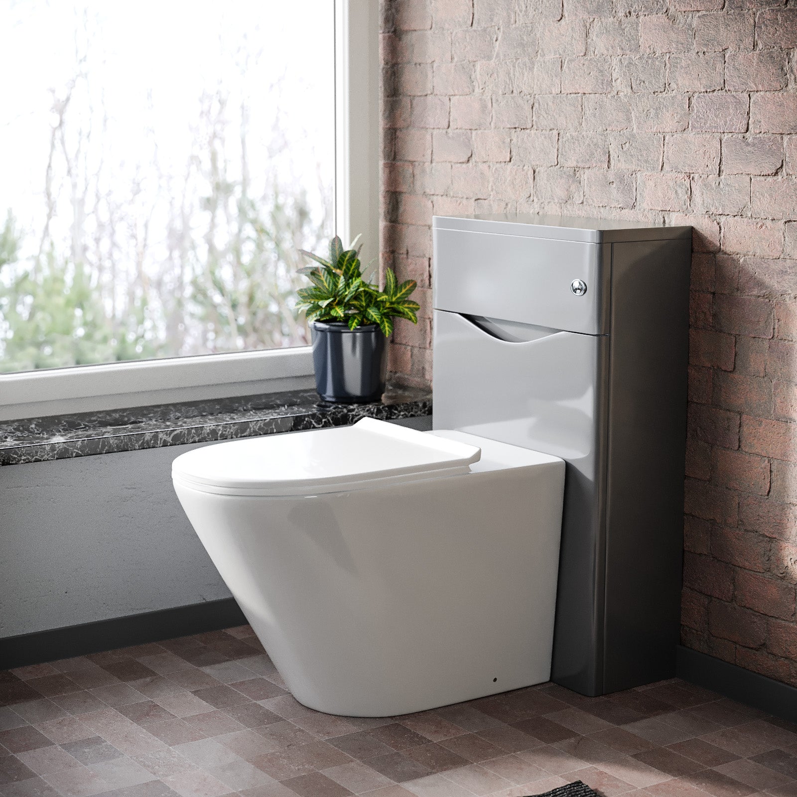 Merton 500mm WC Unit Grey & Rimless Back To Wall Toilet Flat Pack