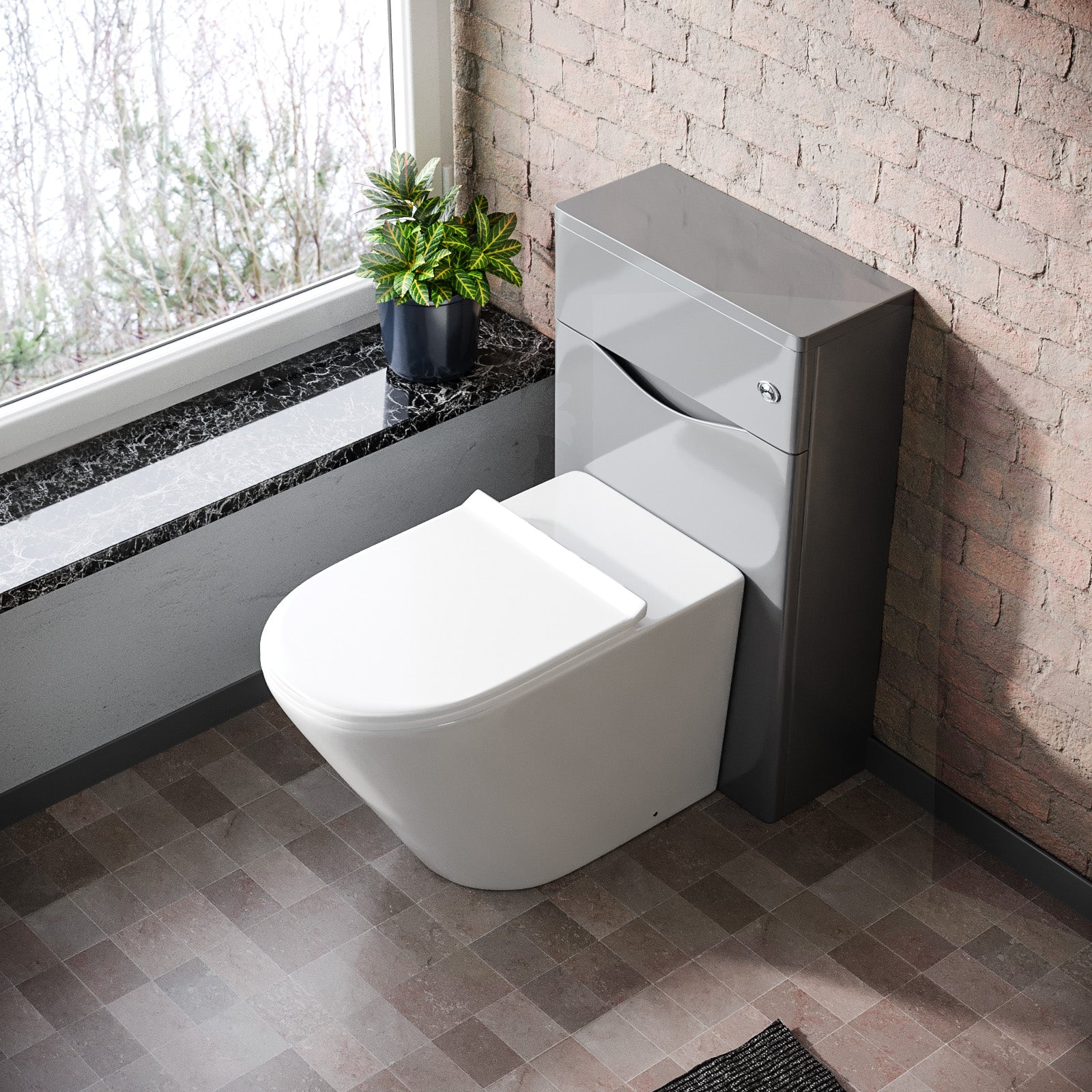 Merton 500mm WC Unit Grey & Rimless Back To Wall Toilet Flat Pack