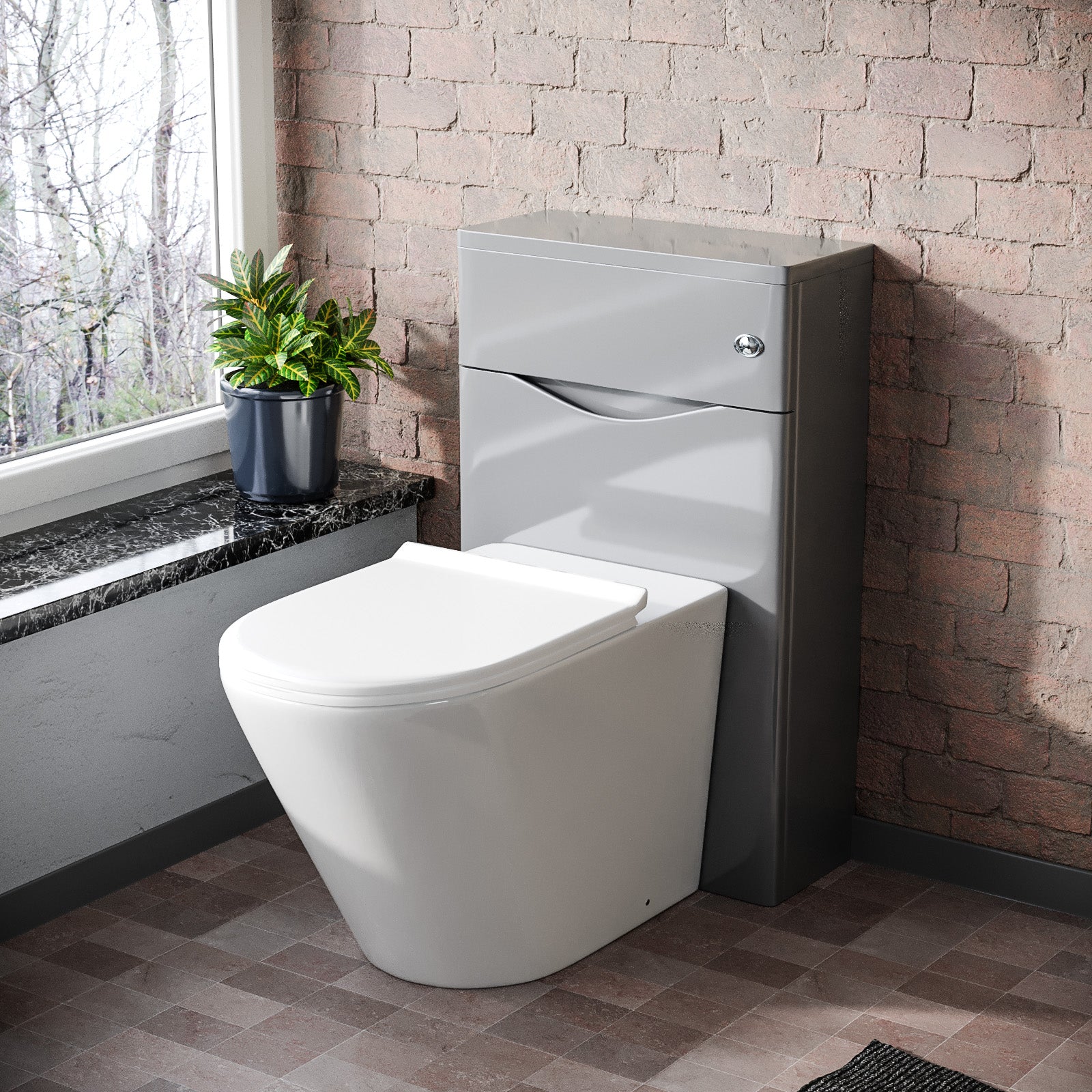 Merton 500mm WC Unit Grey & Rimless Back To Wall Toilet Flat Pack