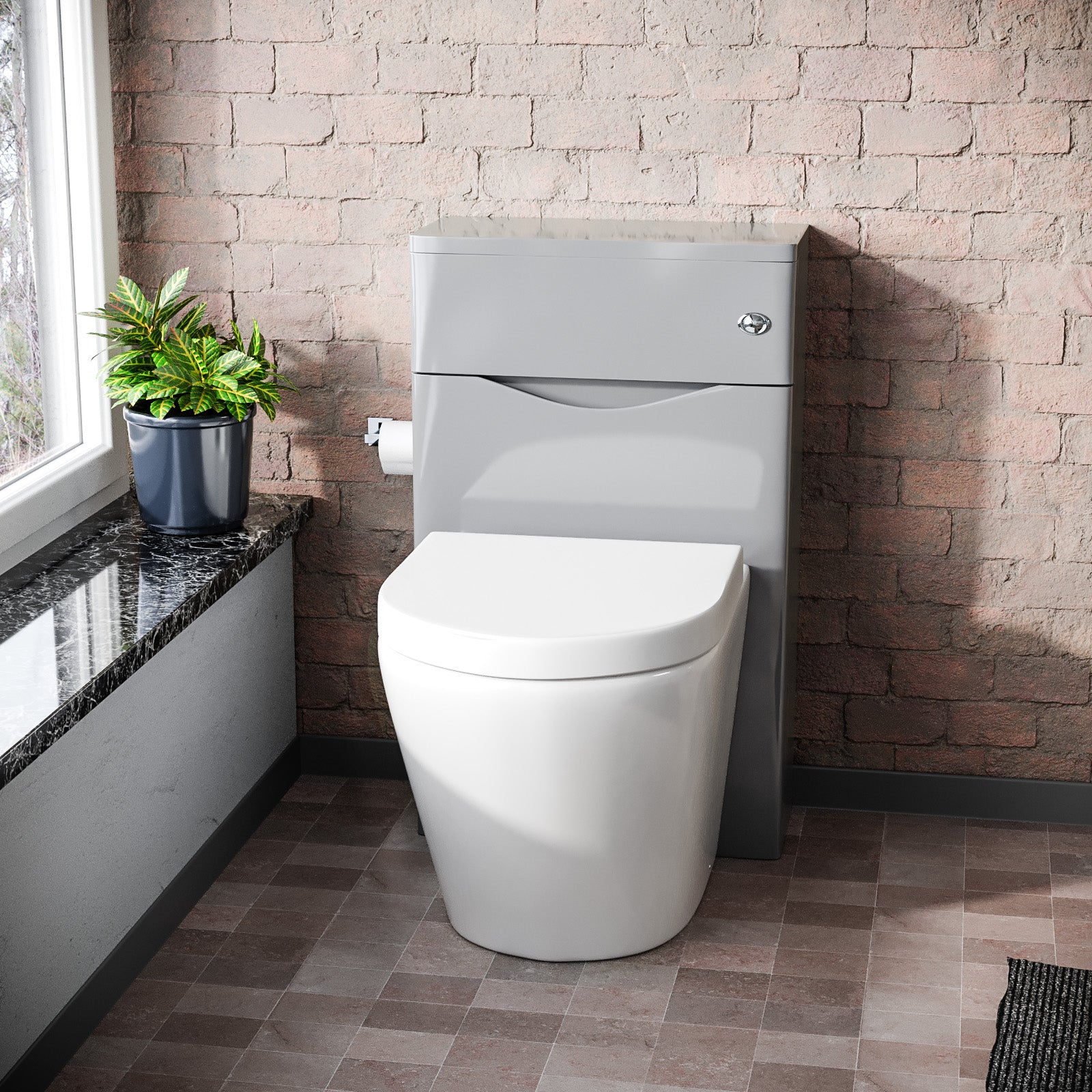 Merton 500mm WC Unit & Rimless Back To Wall Toilet Grey Flat Pack