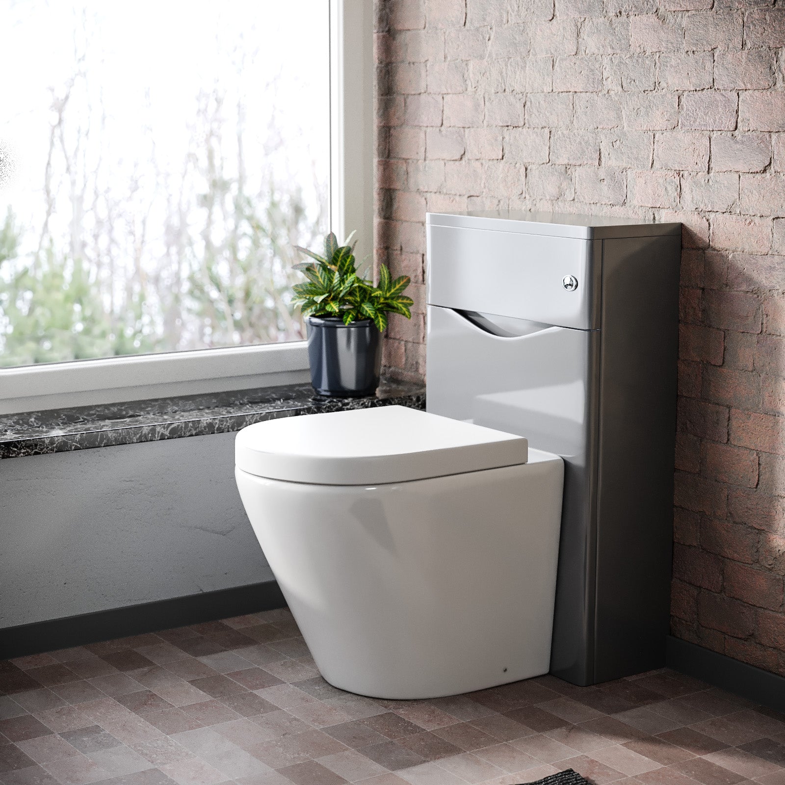 Merton 500mm WC Unit & Rimless Back To Wall Toilet Grey Flat Pack