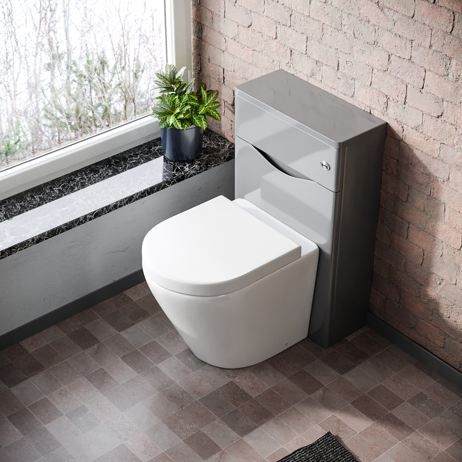 Merton 500mm WC Unit & Rimless Back To Wall Toilet Grey Flat Pack