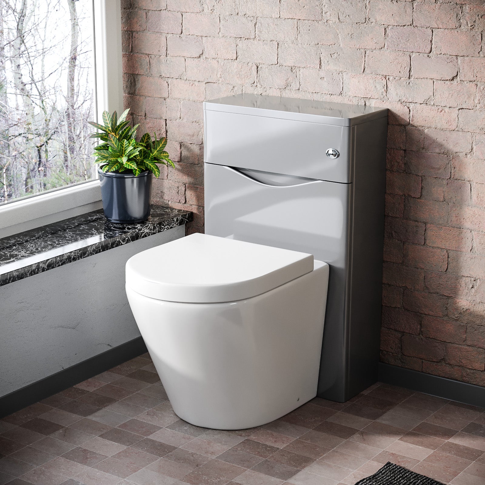 Merton 500mm WC Unit & Rimless Back To Wall Toilet Grey Flat Pack