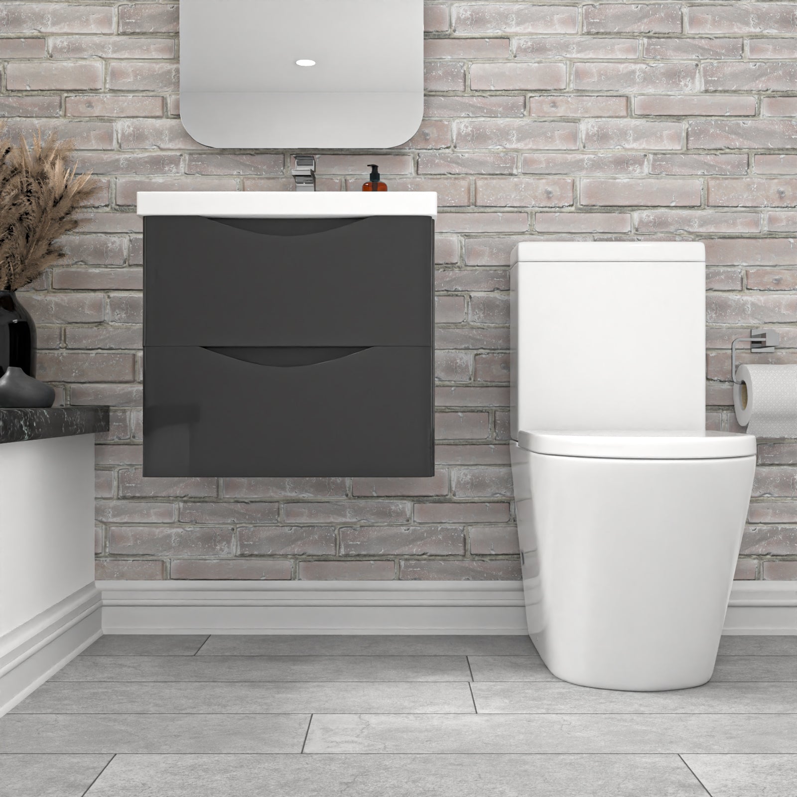500mm Dark Grey Wall Hung Vanity Basin Vanity & Close Coupled Toilet