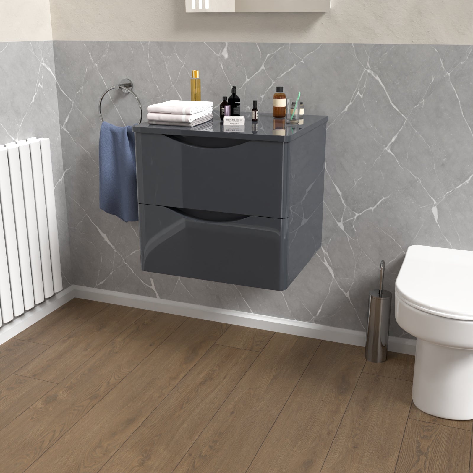 Merton Grey 500mm Bathroom Wall Hung Vanity With Worktop