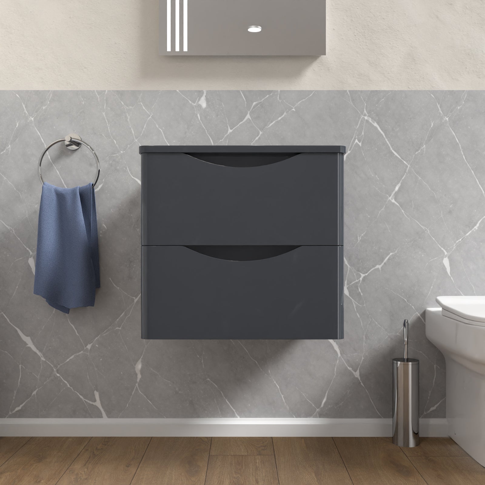 Merton Grey 500mm Bathroom Wall Hung Vanity With Worktop