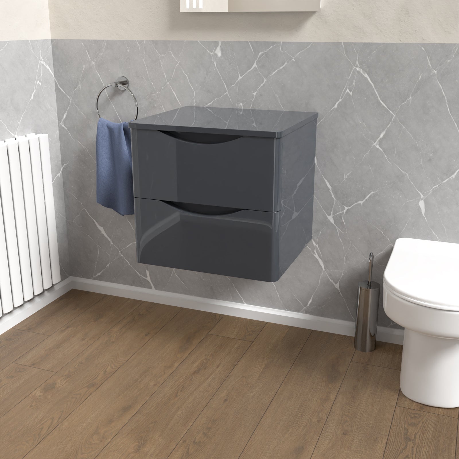 Merton Grey 500mm Bathroom Wall Hung Vanity With Worktop