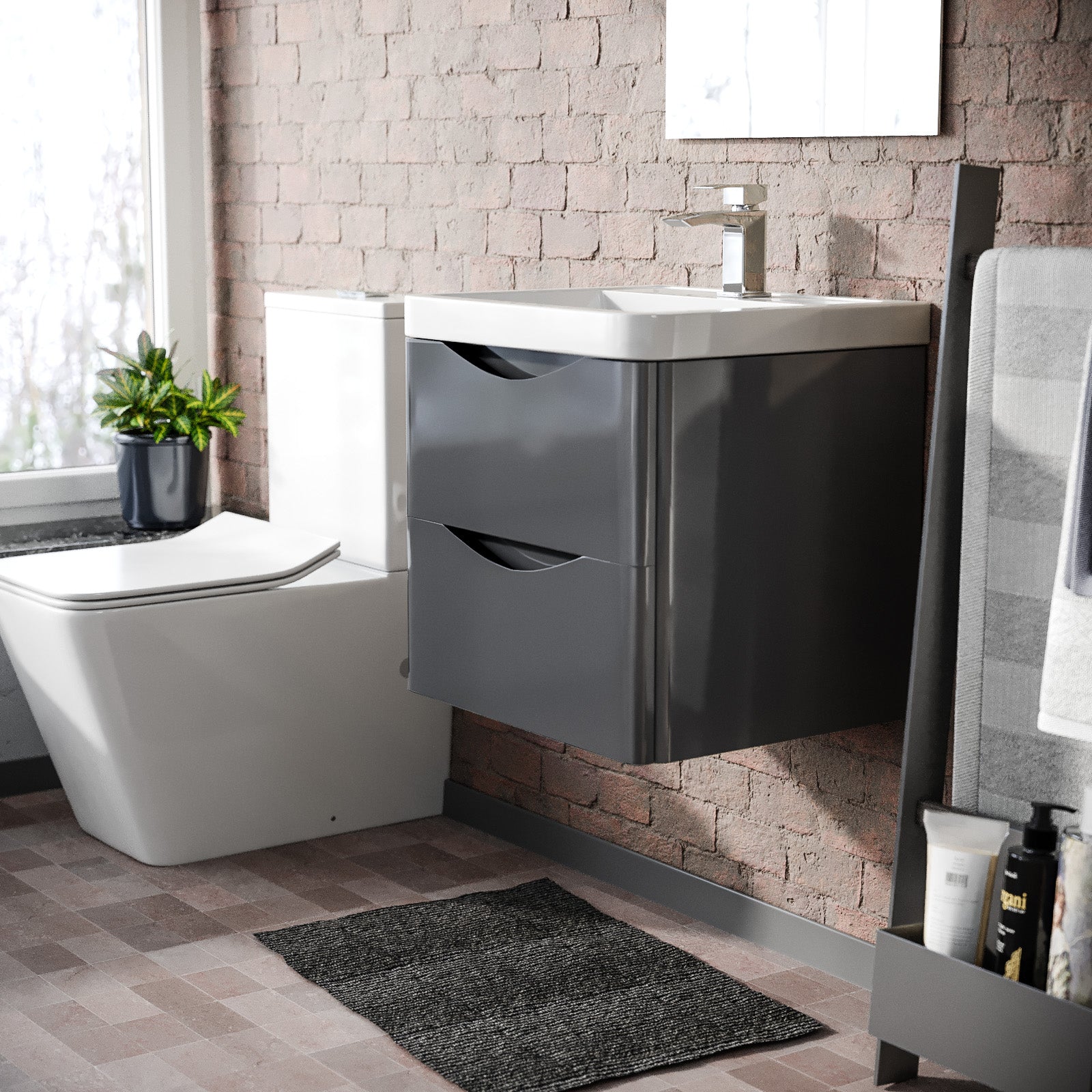 Merton 500mm Wall Hung Basin Vanity Unit Steel Grey