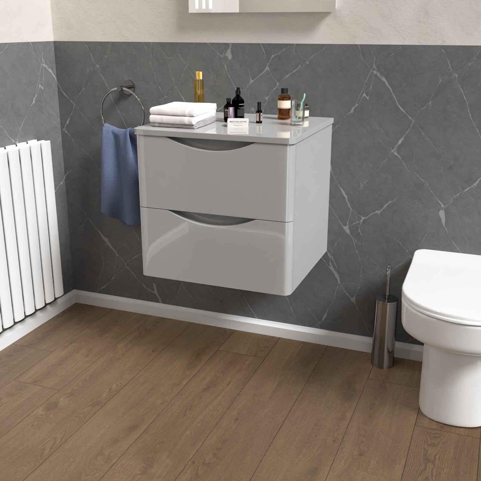 Merton Grey 500mm Bathroom Wall Hung Vanity With Worktop