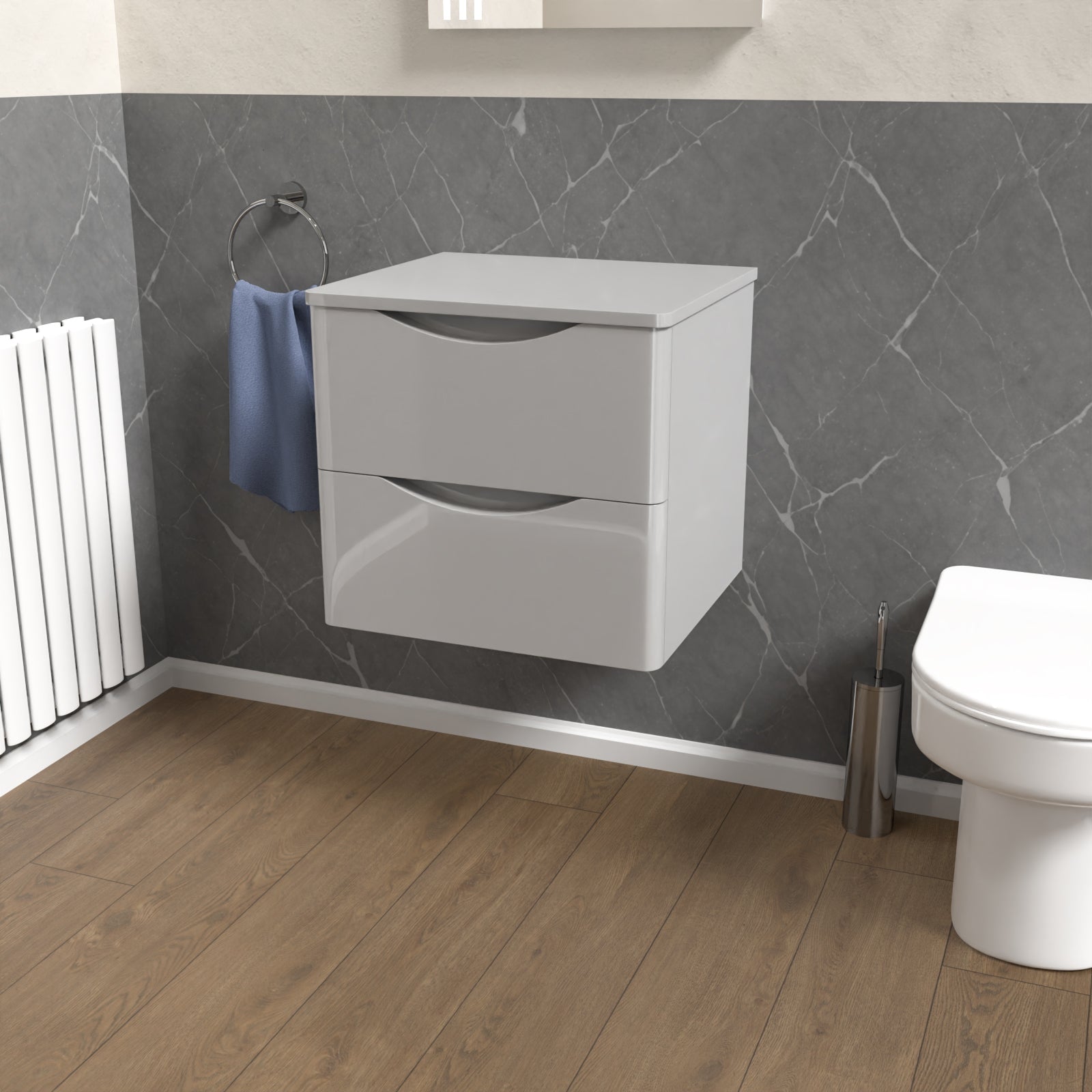 Merton Grey 500mm Bathroom Wall Hung Vanity With Worktop