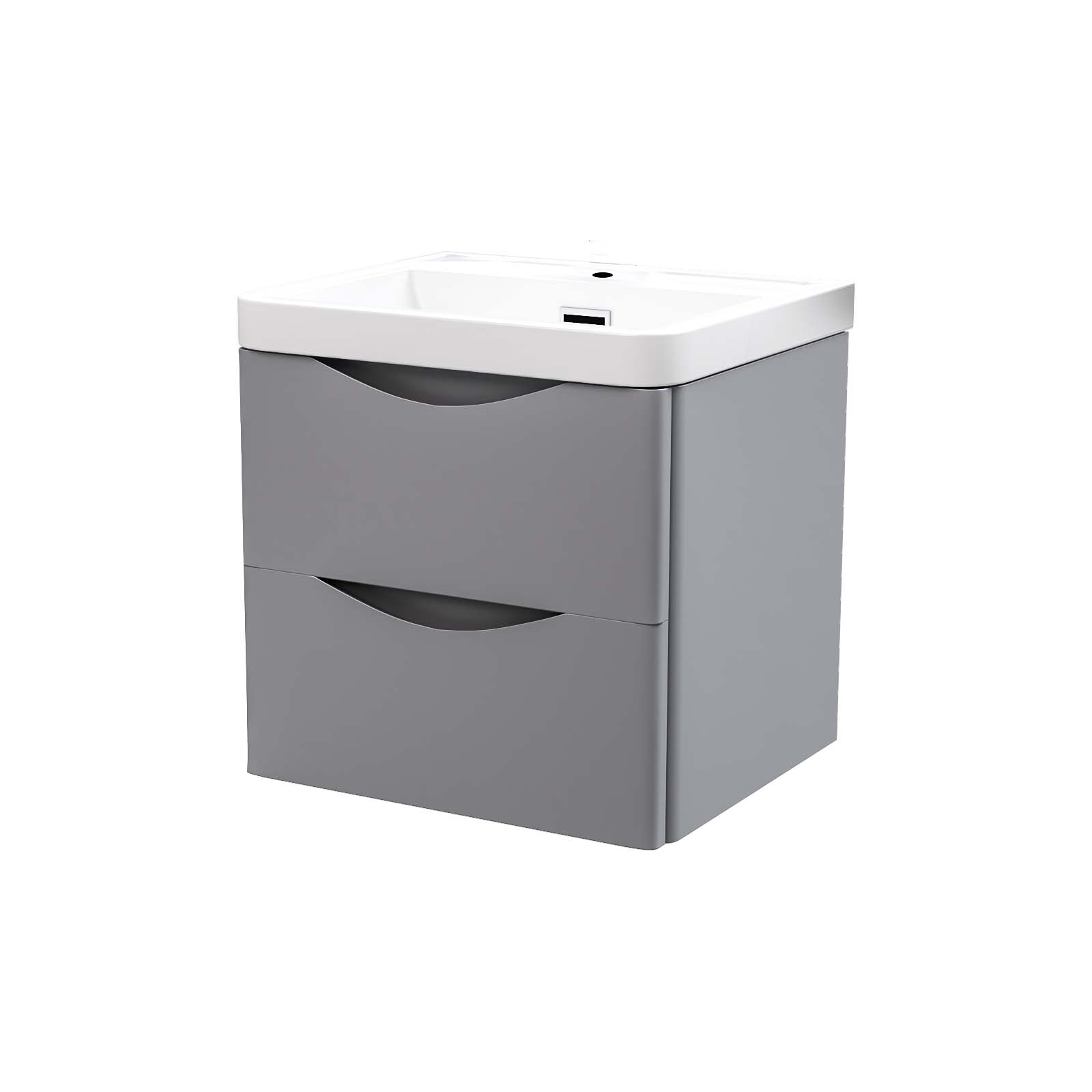 Matte Grey 500mm Wall Hung Vanity Unit 2 Drawer & White Resin Basin