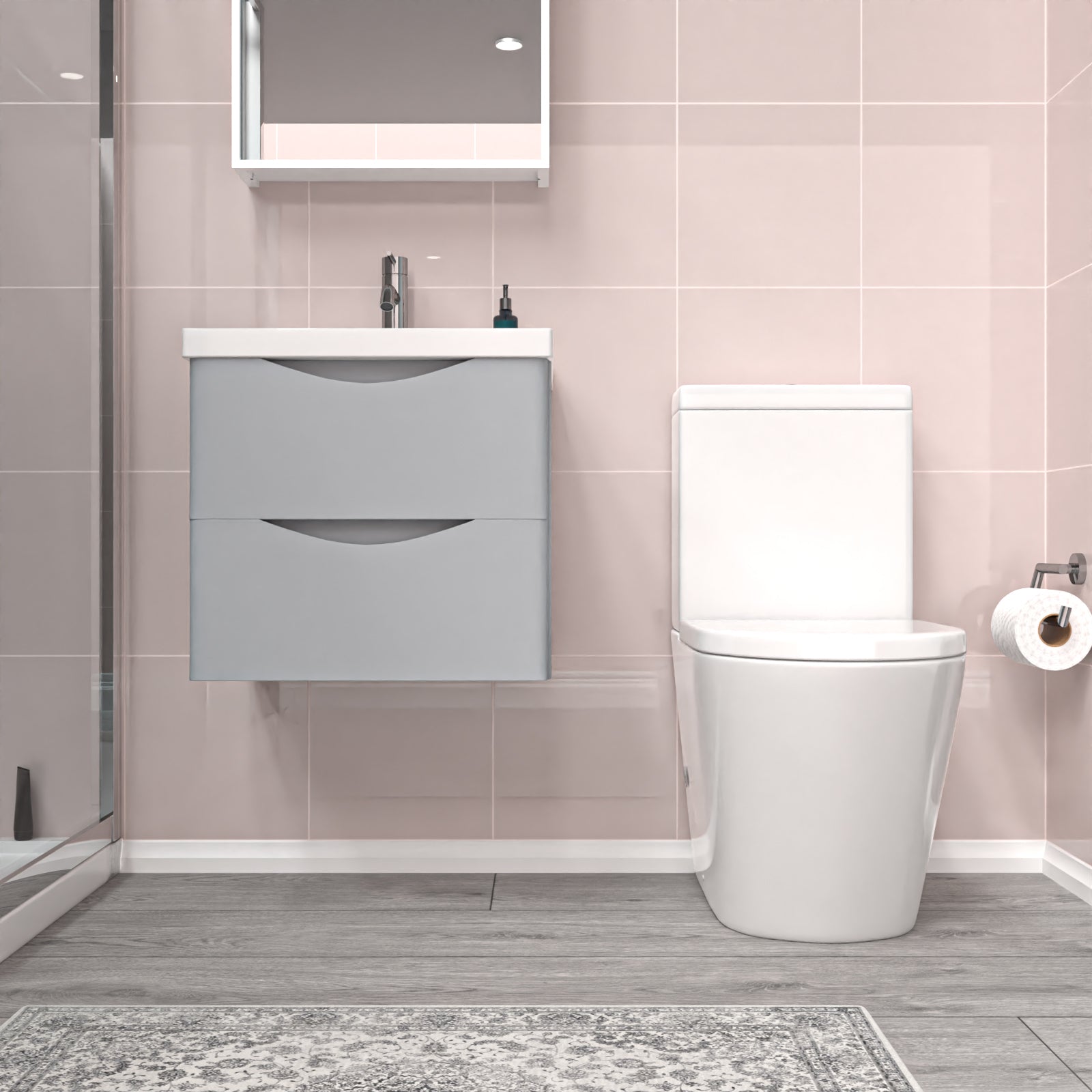 500mm Matte Grey Wall Hung Vanity Basin Vanity & Close Coupled Toilet