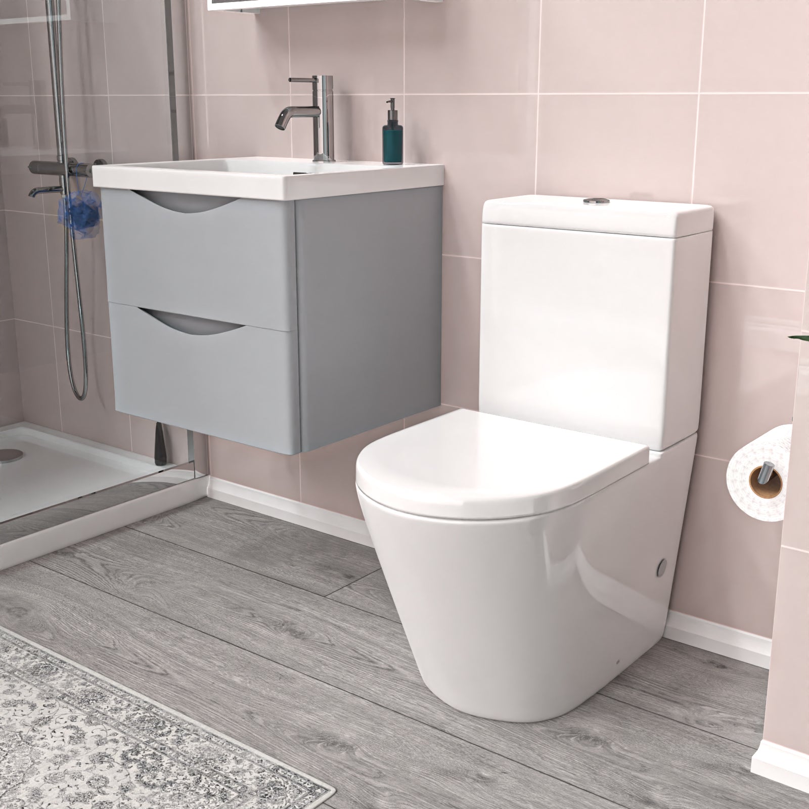 500mm Matte Grey Wall Hung Vanity Basin Vanity & Close Coupled Toilet