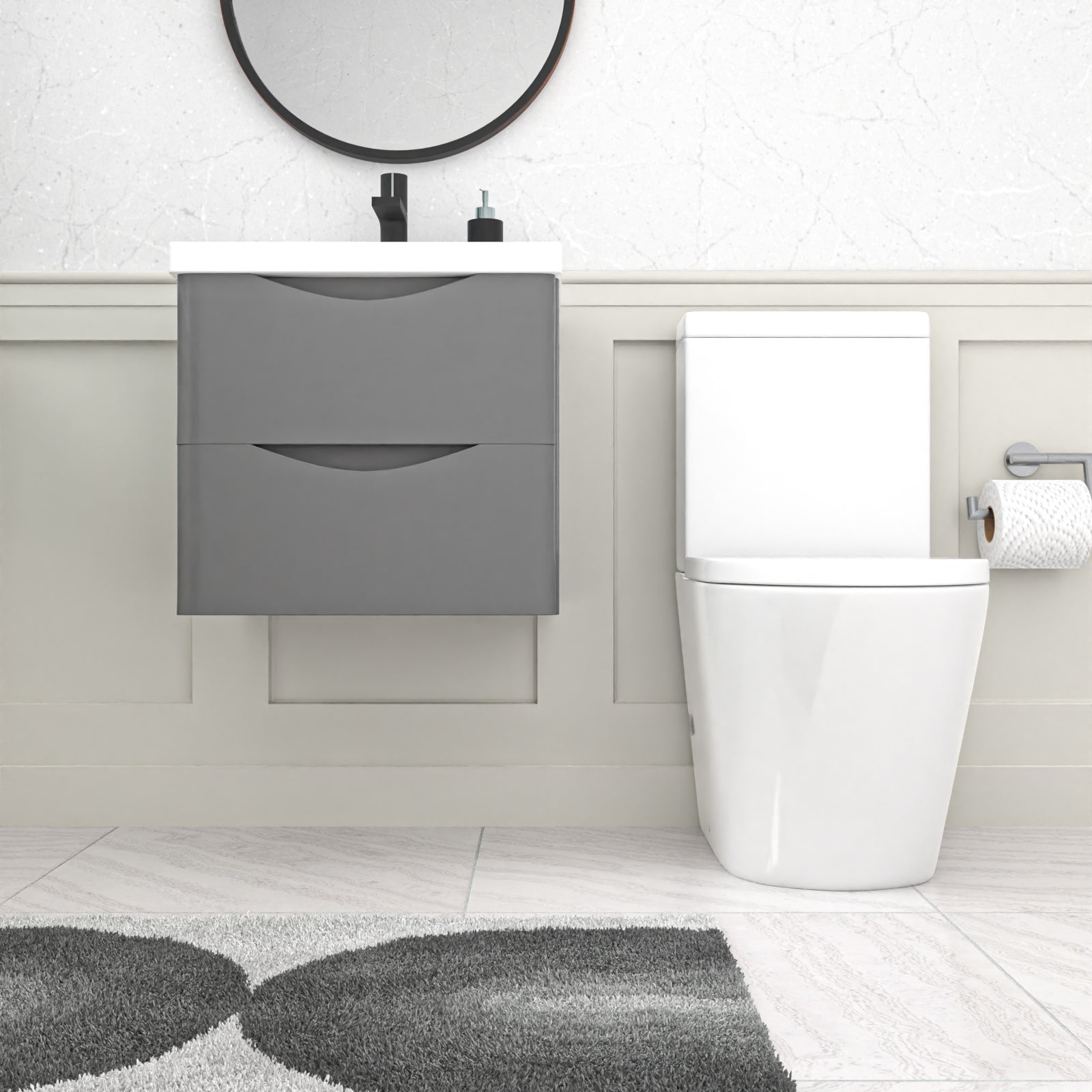 500mm Grey Wall Hung Vanity Basin Vanity & Close Coupled Toilet
