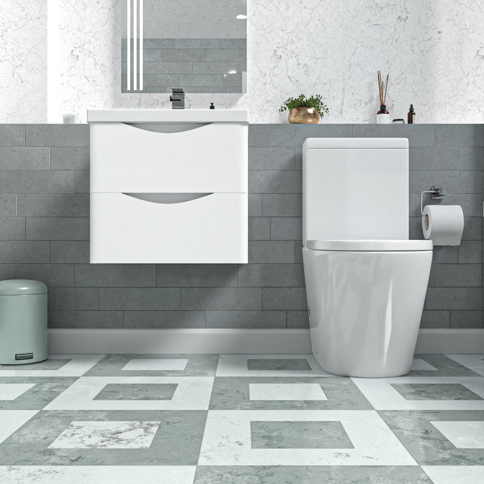 500mm White Wall Hung Vanity Basin Vanity & Close Coupled Toilet