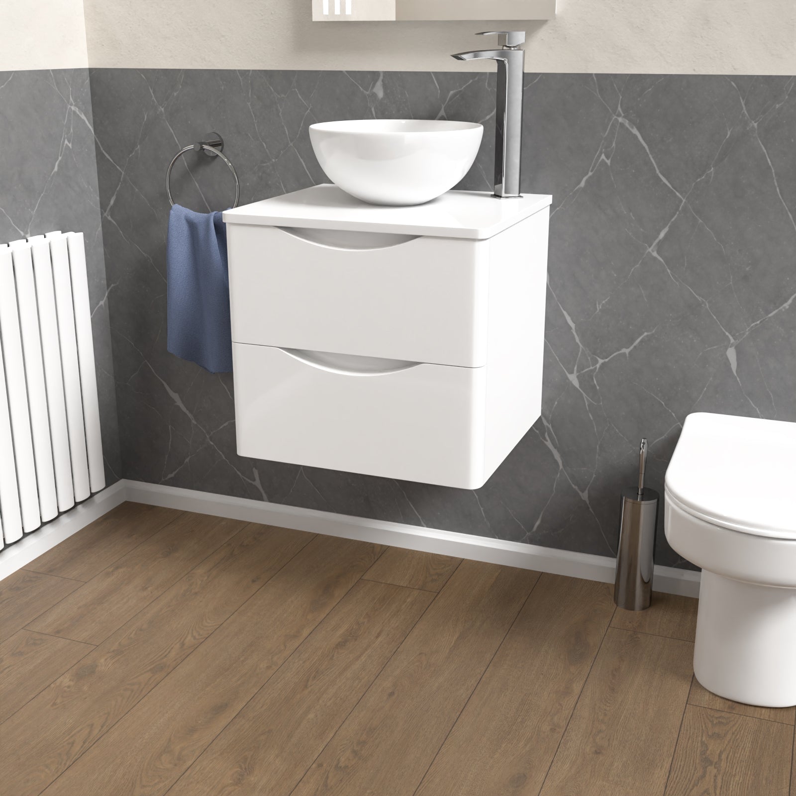 Merton White 500mm Bathroom Wall Hung Vanity With Worktop