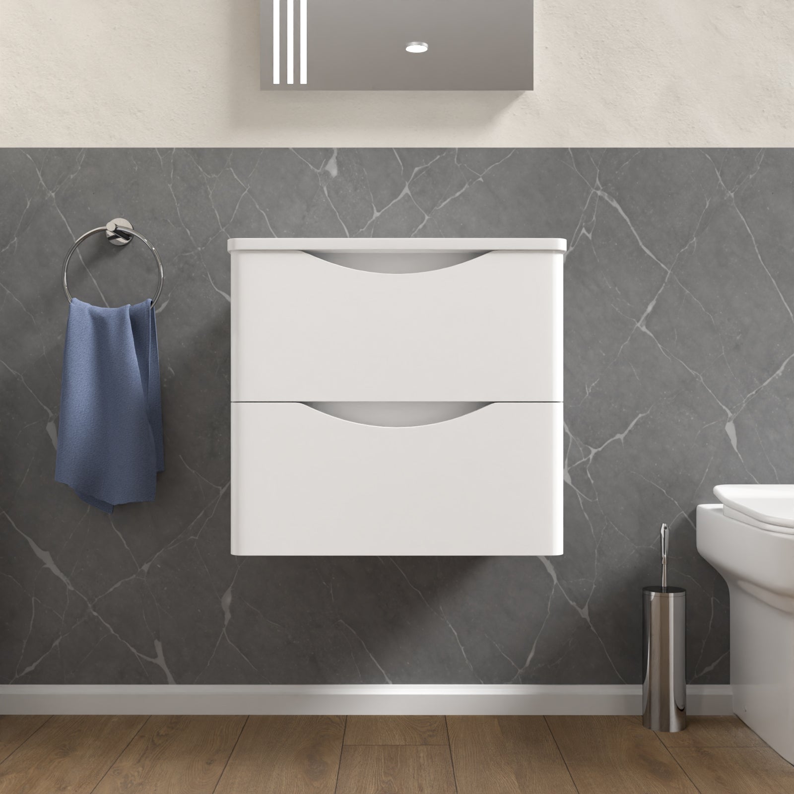 Merton White 500mm Bathroom Wall Hung Vanity With Worktop