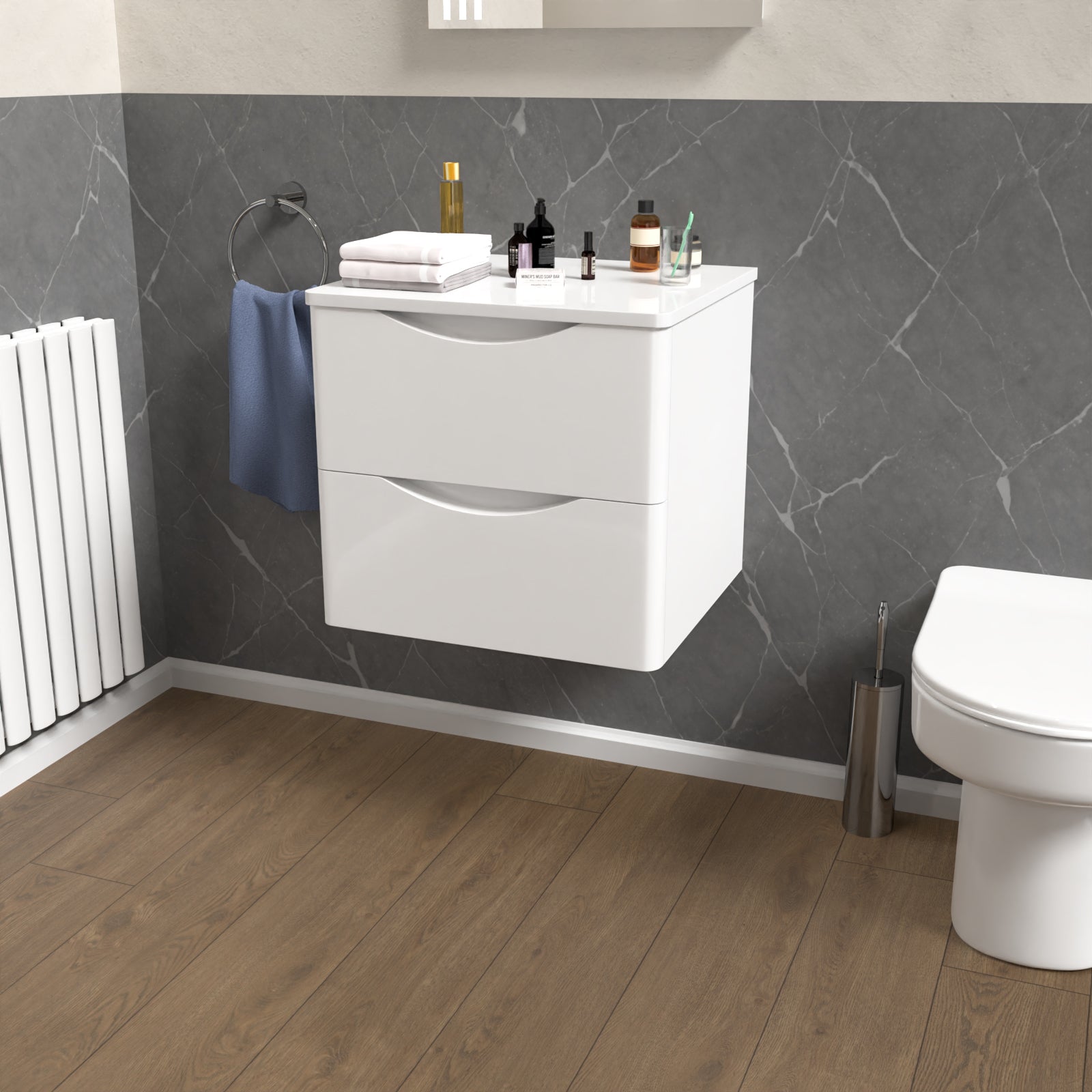 Merton White 500mm Bathroom Wall Hung Vanity With Worktop