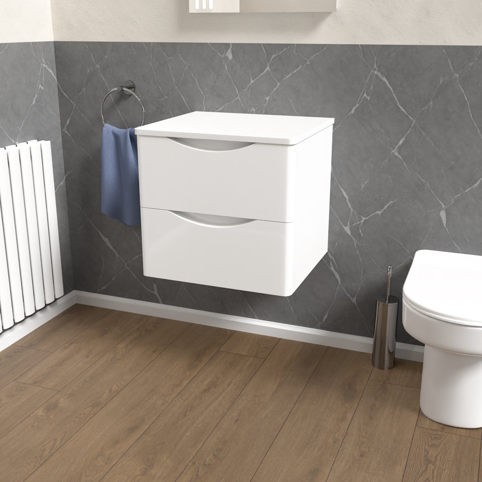 Merton White 500mm Bathroom Wall Hung Vanity With Worktop