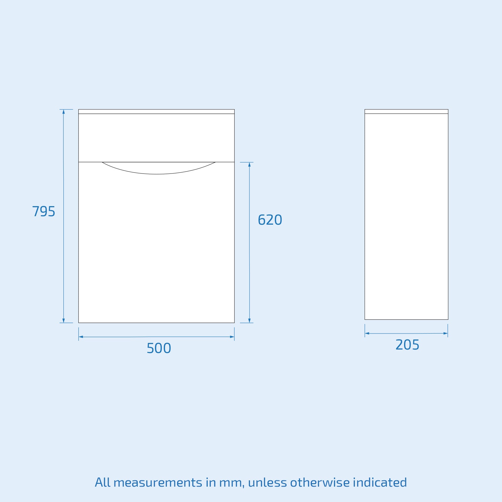 Merton 500mm WC Unit Grey & Rimless Back To Wall Toilet Flat Pack