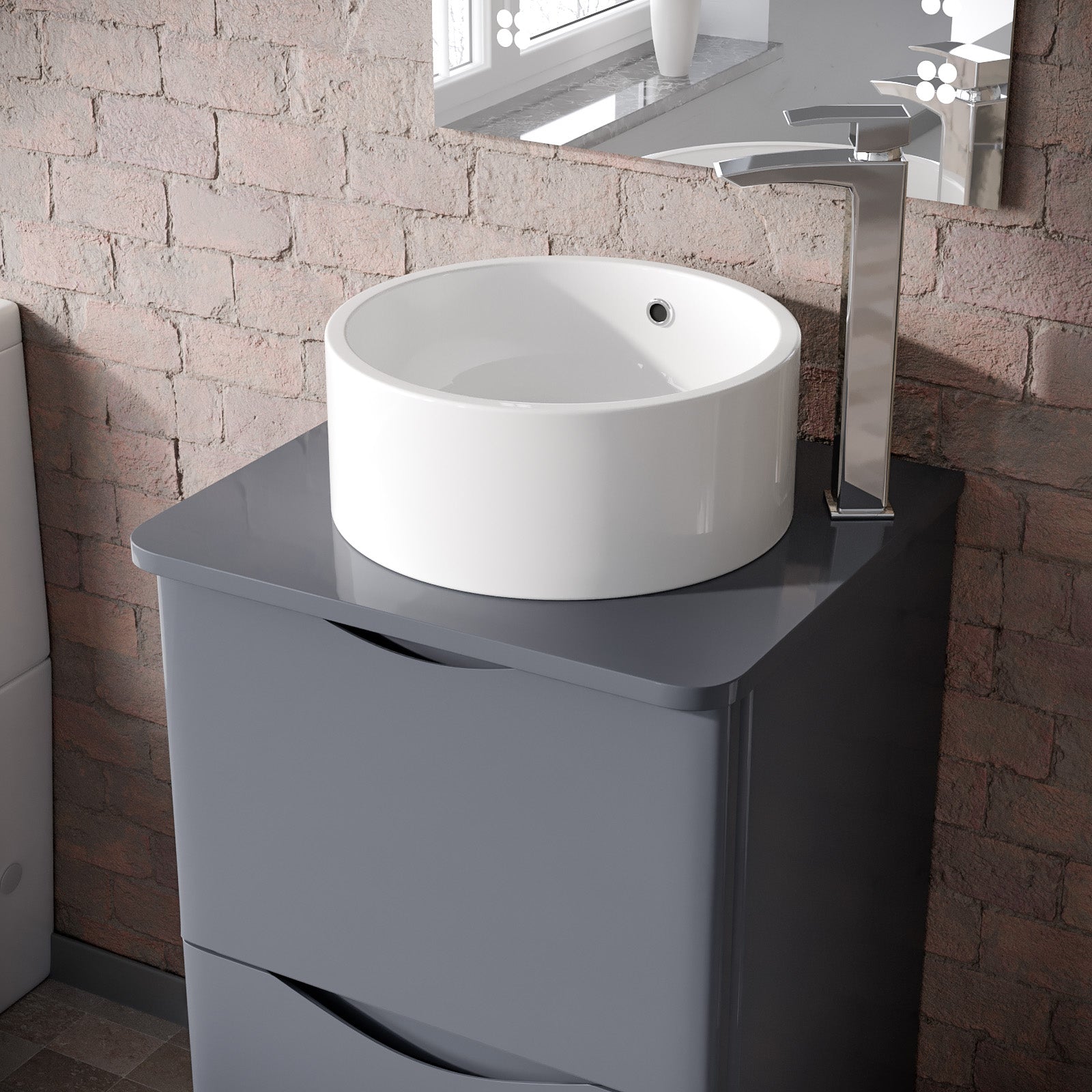 Merton 500mm Steel Grey Round Corner MDF Bathroom Worktop For Vanity Cabinet