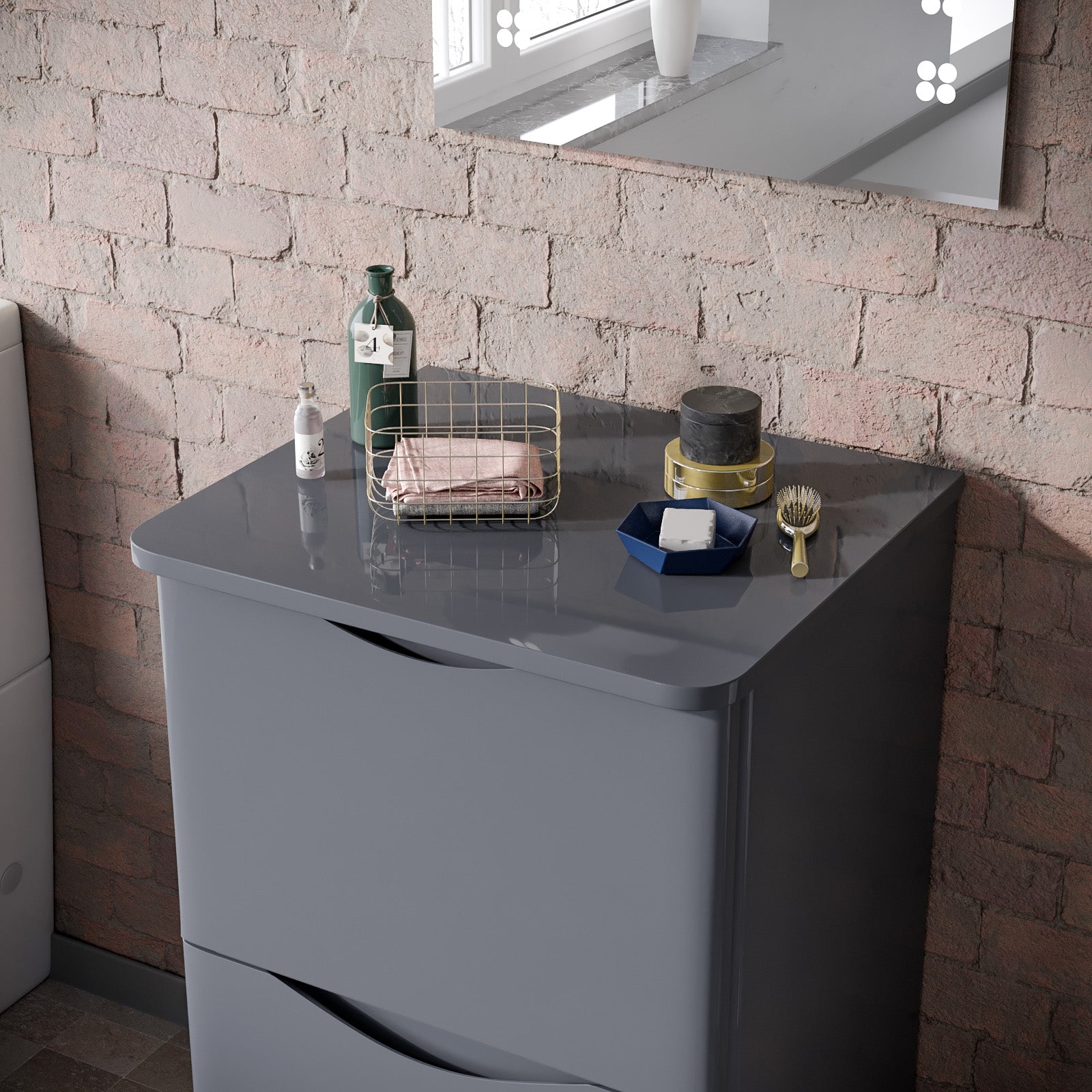 Merton 500mm Steel Grey Round Corner MDF Bathroom Worktop For Vanity Cabinet