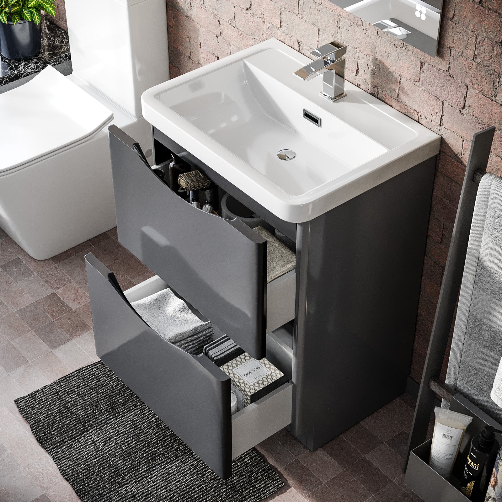 Merton Steel Grey Vanity Unit with Basin and Mono Mixer Tap with Waste Set