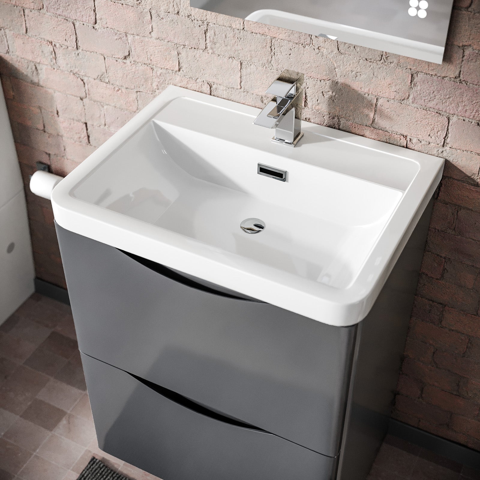 Merton Steel Grey Vanity Unit with Basin and Mono Mixer Tap with Waste Set