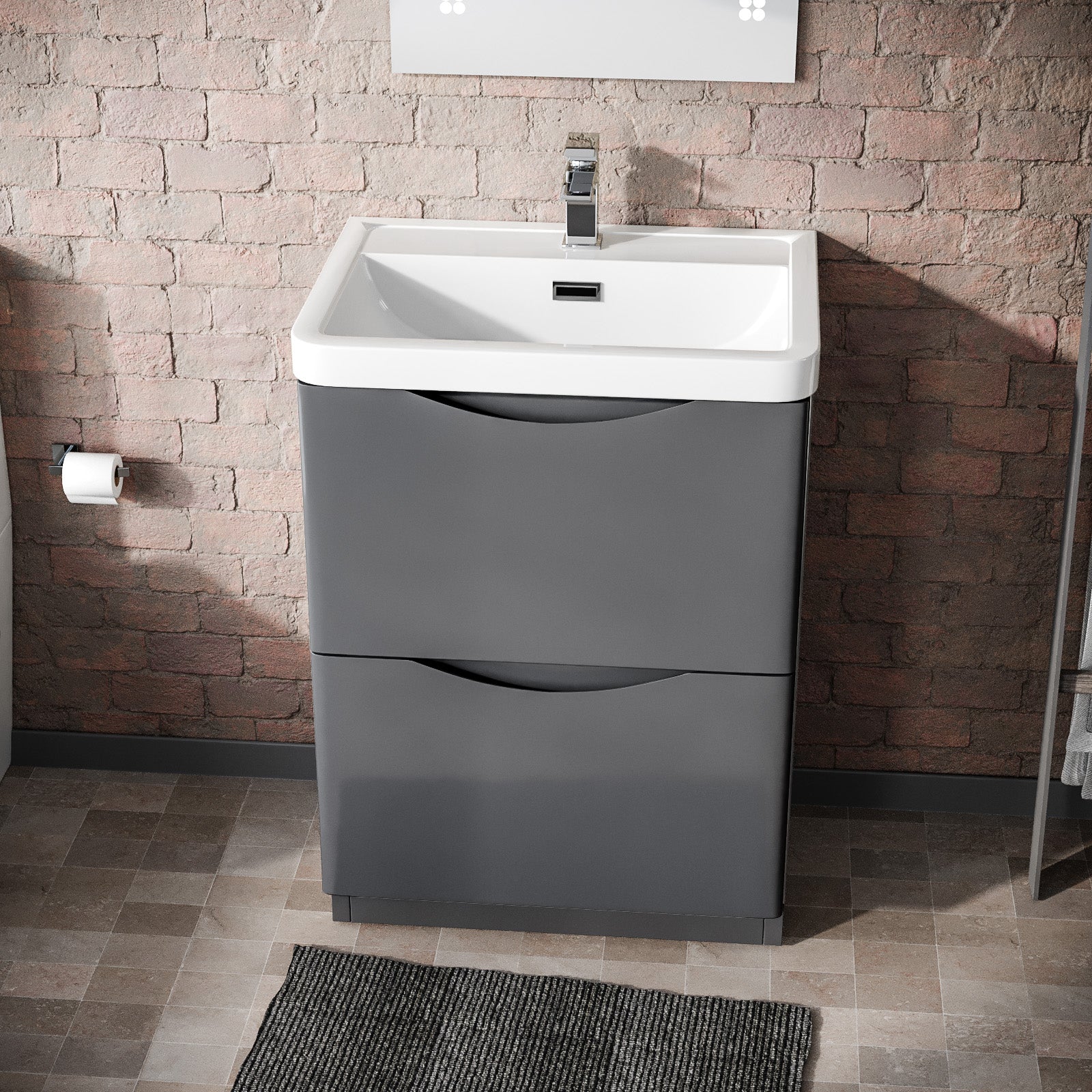 Merton Steel Grey Vanity Unit with Basin and Mono Mixer Tap with Waste Set