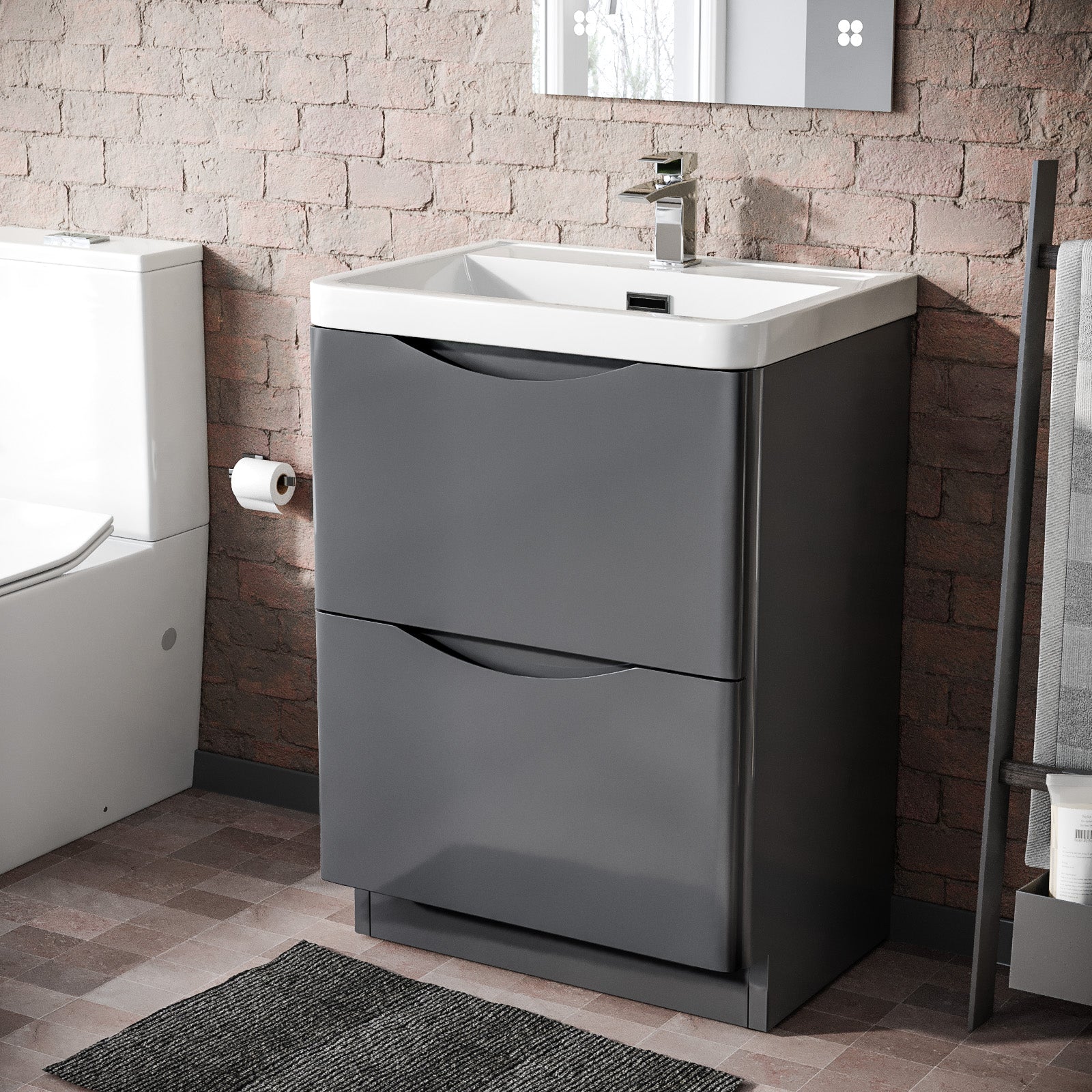 Merton 600mm Bathroom Basin Freestanding Vanity Unit Steel Grey