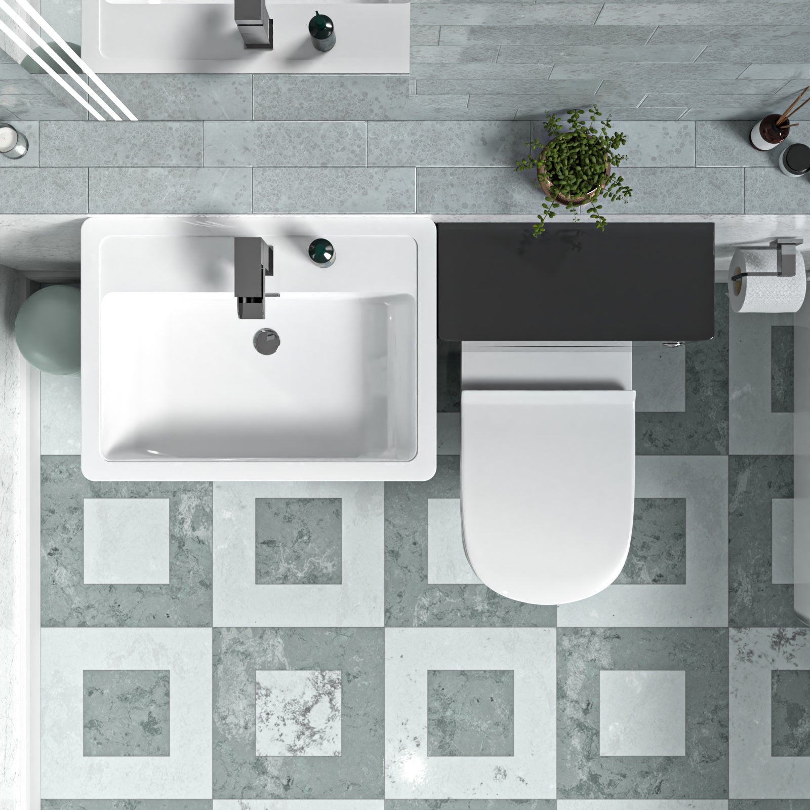 Merton Dark Grey 600mm Freestanding Basin Vanity WC Unit & Round BTW Toilet Set