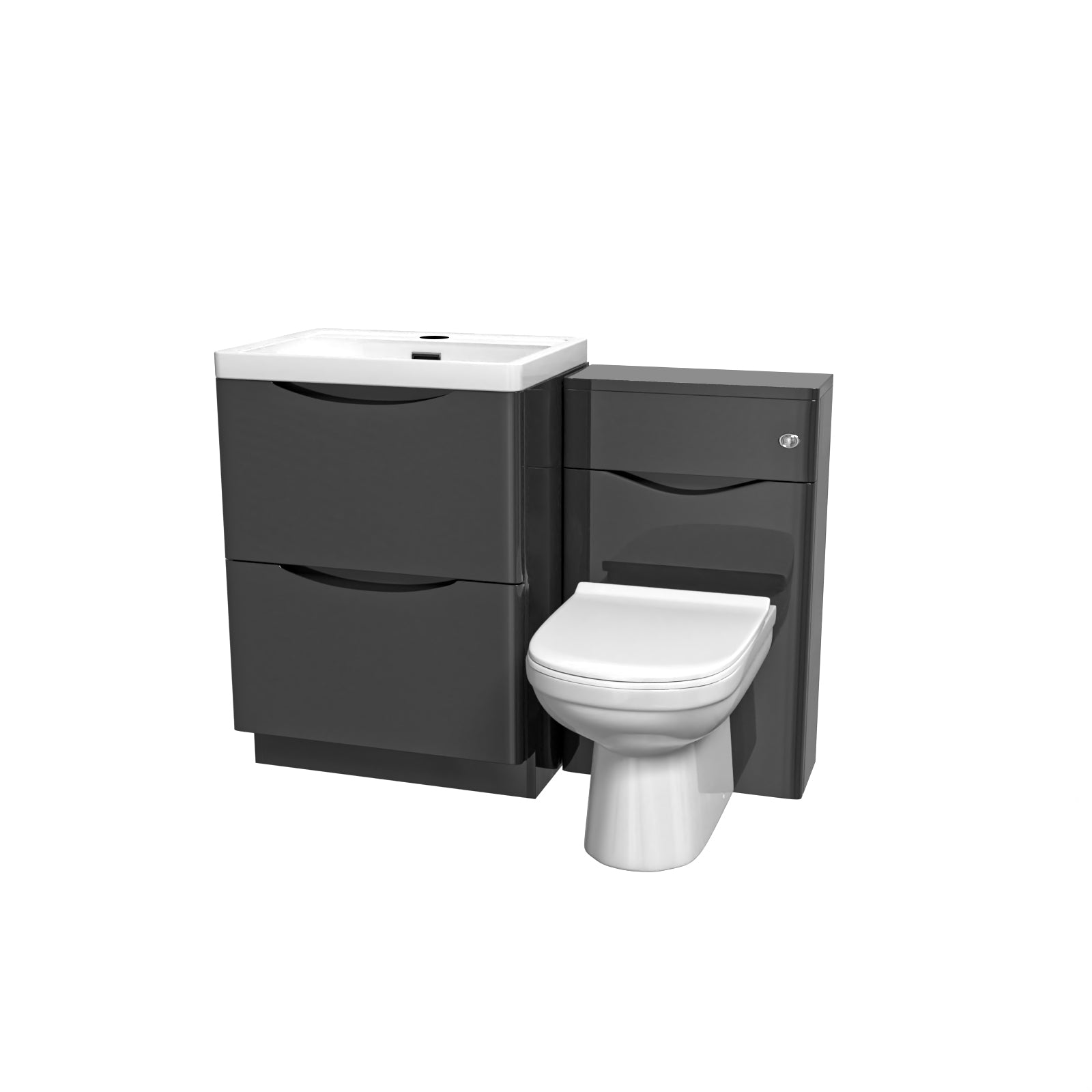Merton Dark Grey 600mm Freestanding Basin Vanity WC Unit & Round BTW Toilet Set