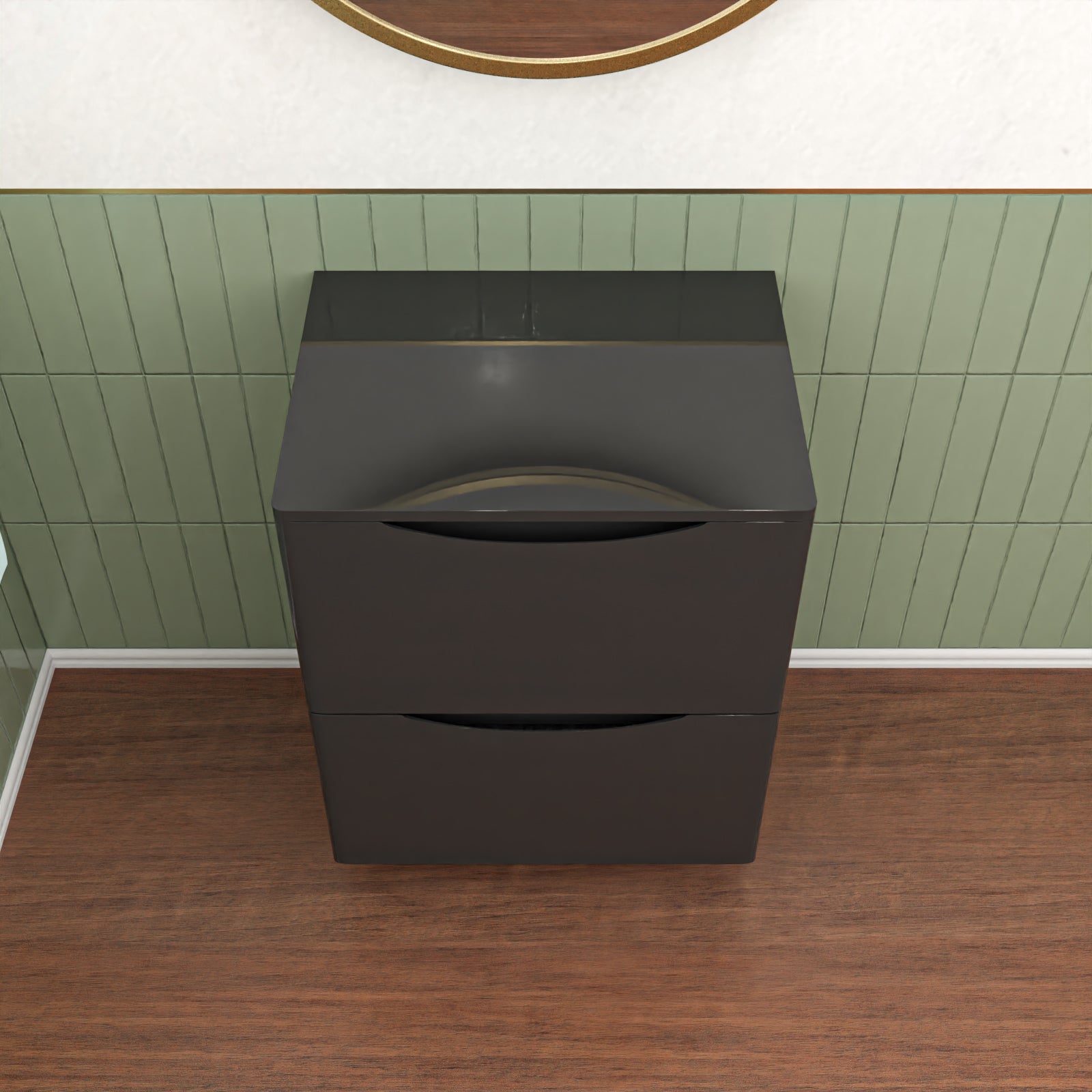 Merton Dark Grey 600mm 2 Drawer Work Top Freestanding Vanity Unit Bathroom
