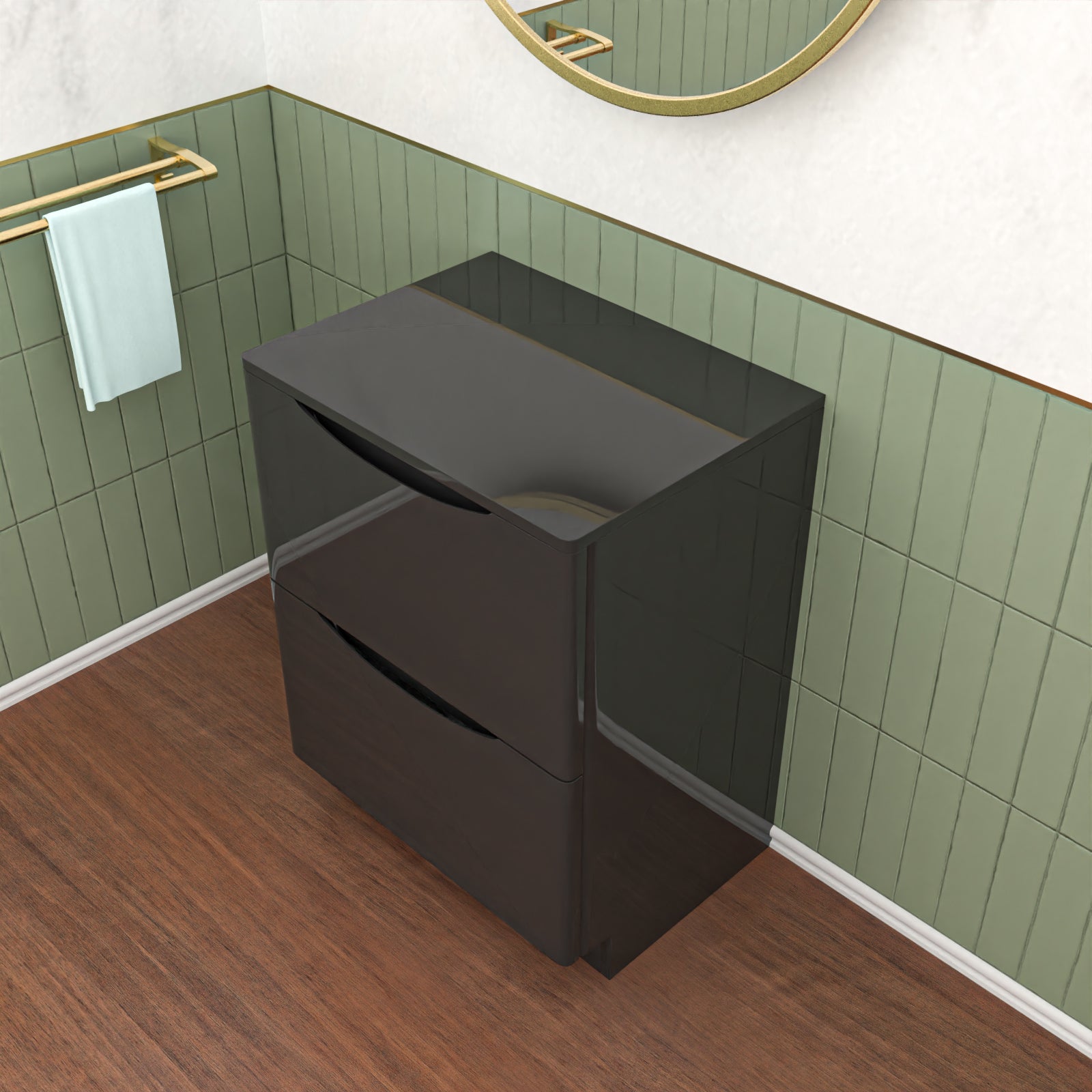 Merton Dark Grey 600mm 2 Drawer Work Top Freestanding Vanity Unit Bathroom
