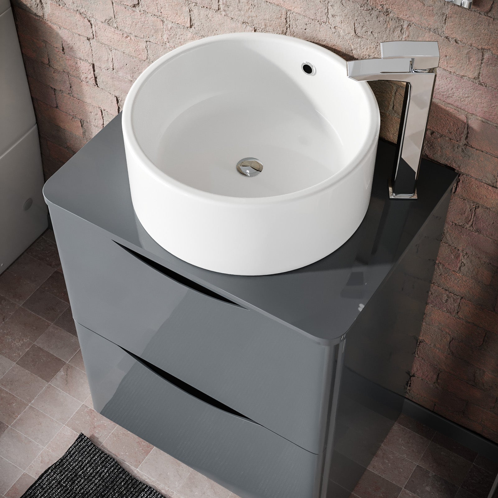 600mm Grey Freestanding Vanity With Worktop and 420mm Round Basin
